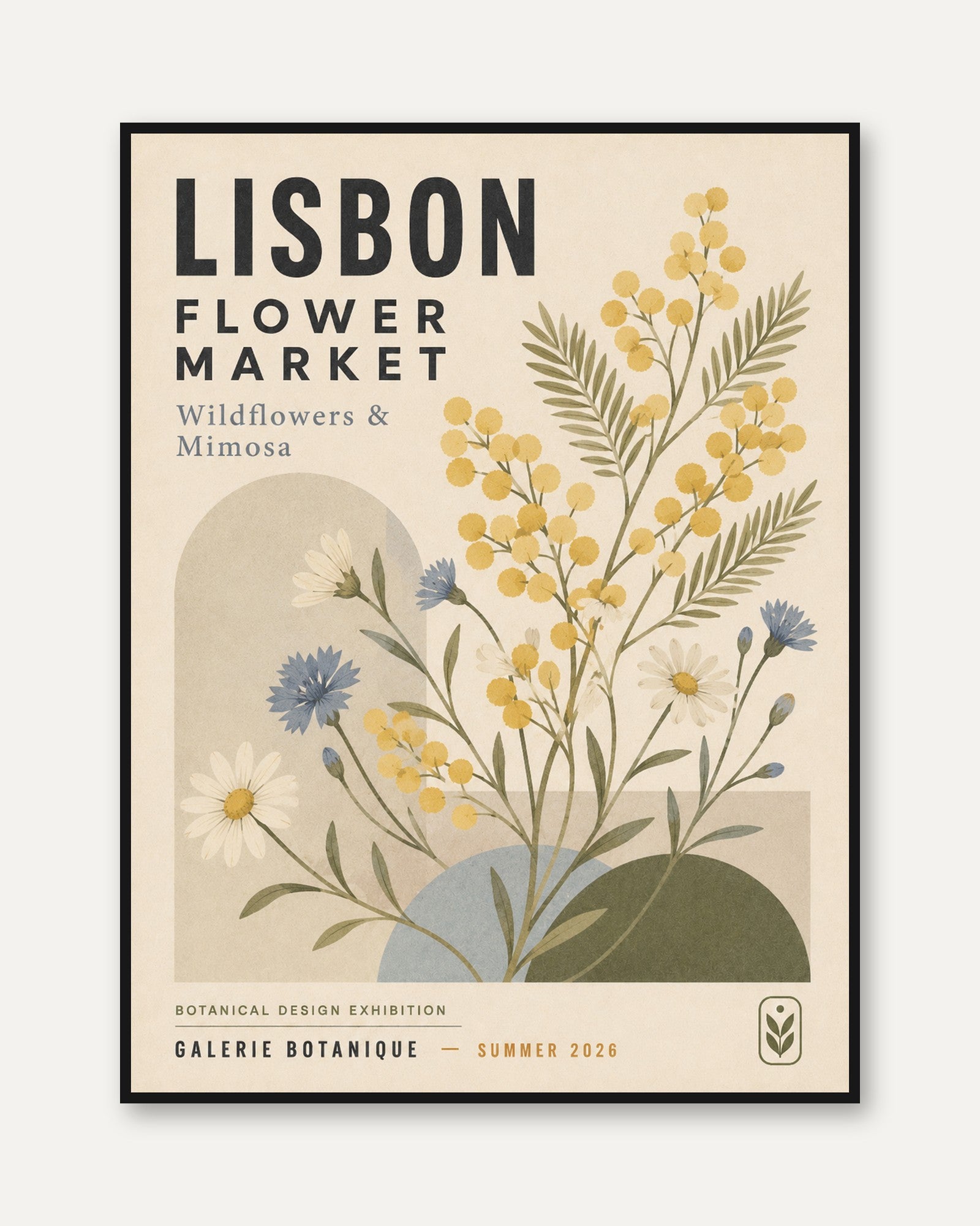 Botanical Flower Market Print — Lisbon Wildflowers & Mimosa - framed