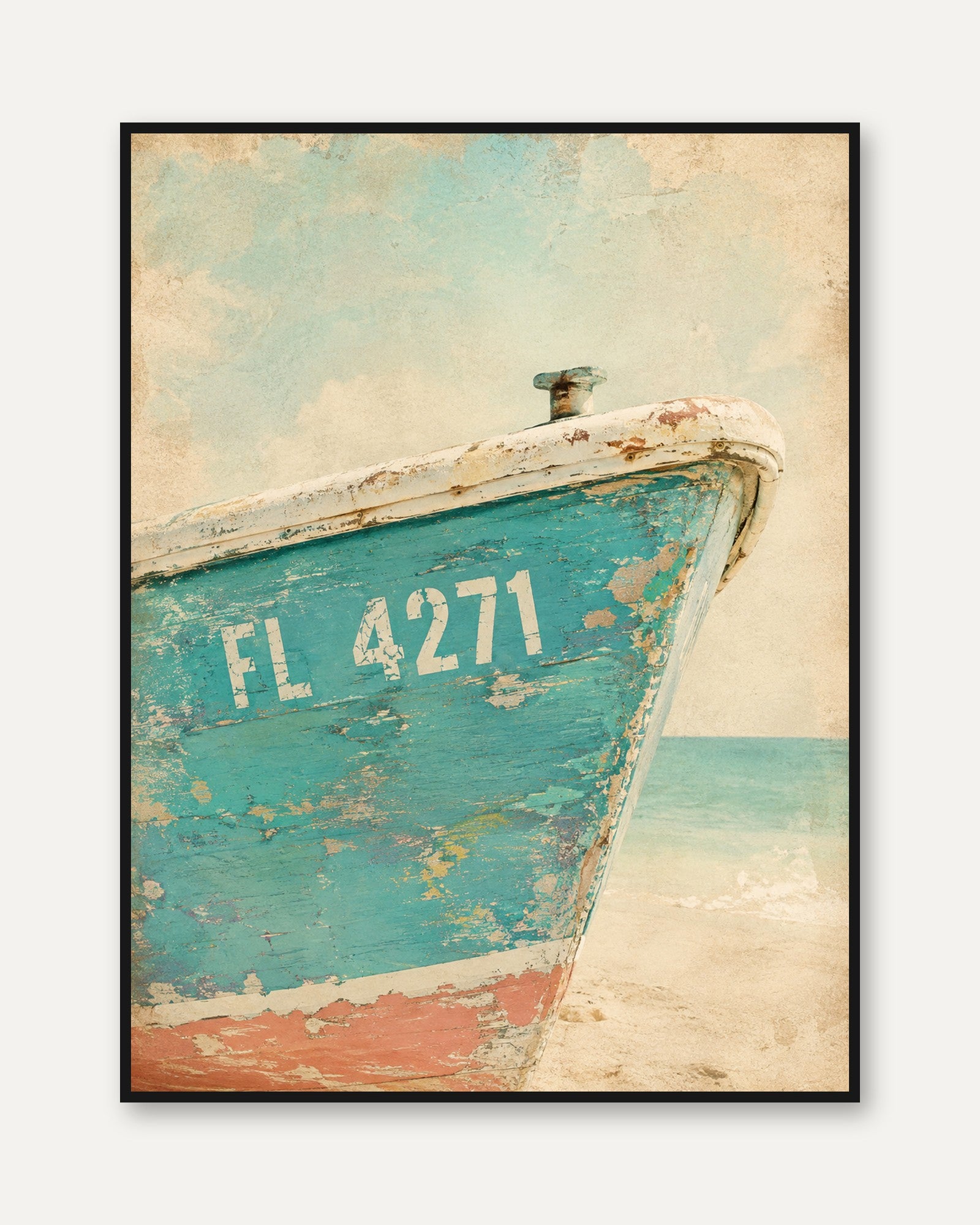 Vintage Boat Wall Art – Coastal Decor Print - framed