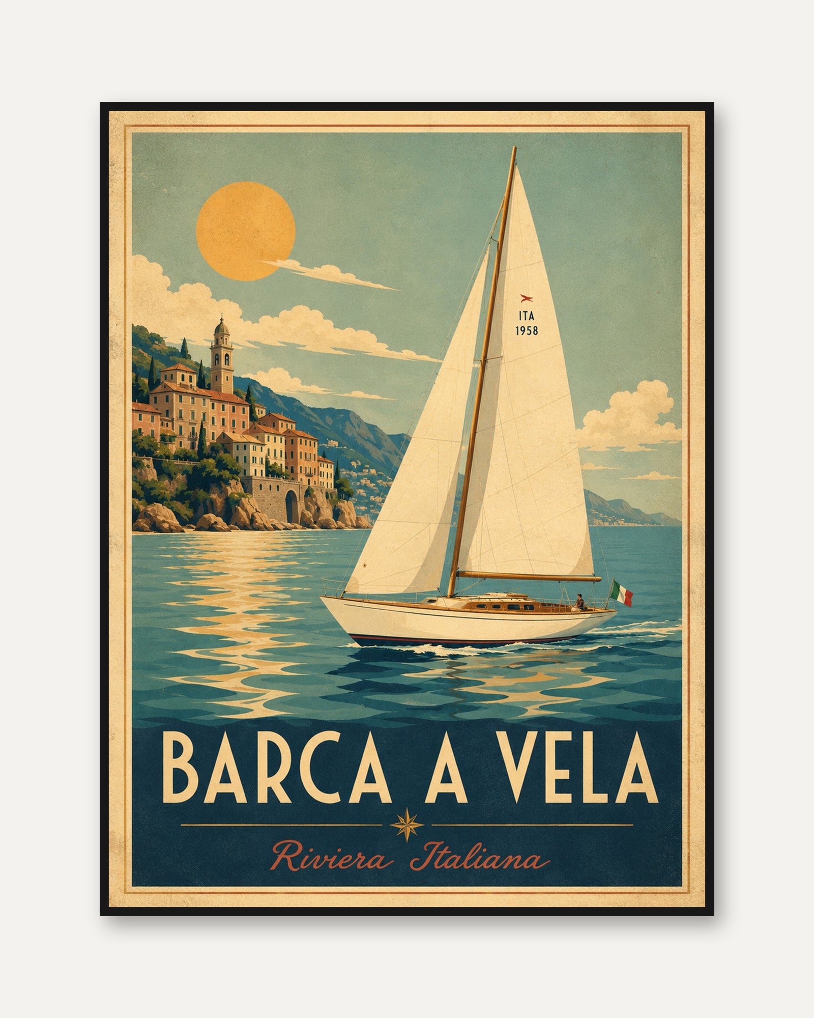 Italian Riviera Poster – Vintage Travel Print - framed