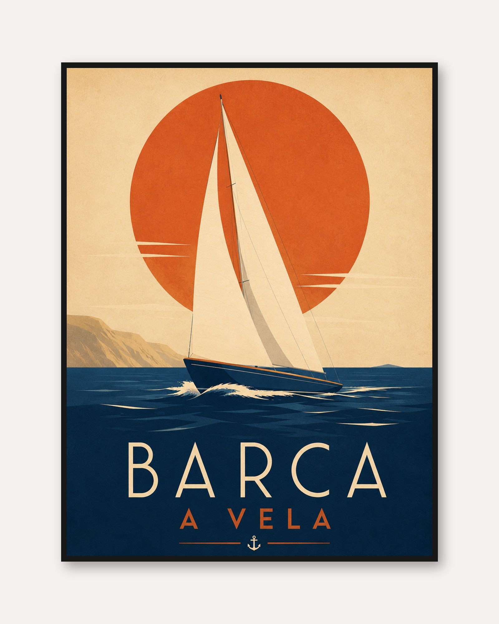 Vintage Sailboat Poster – Nautical Travel Print - framed