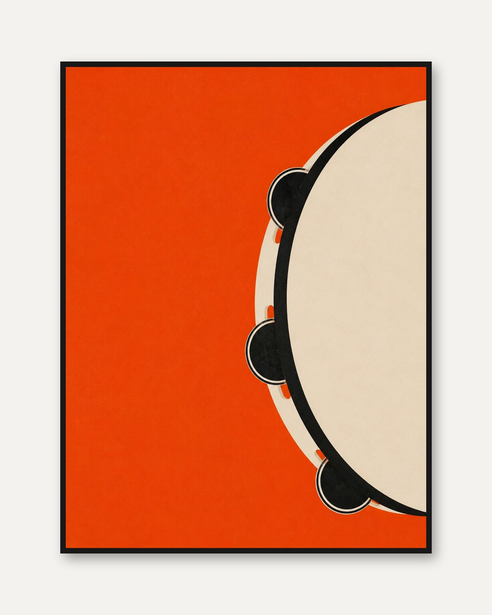 Tambourine Art Print: Bold Orange Minimalist Music Poster - framed