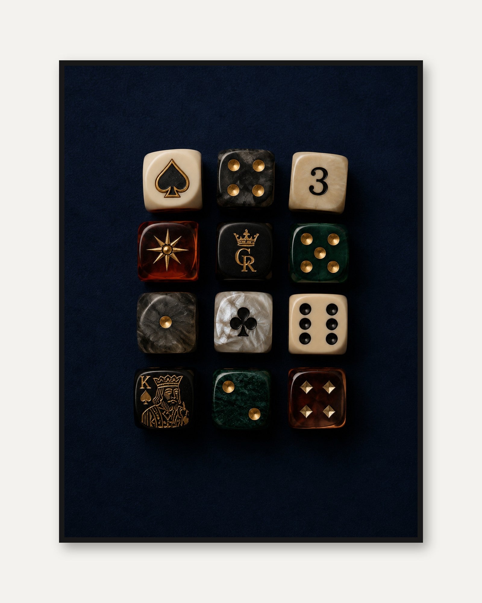 Vintage Playing Cards Art – Dice Wall Decor - framed