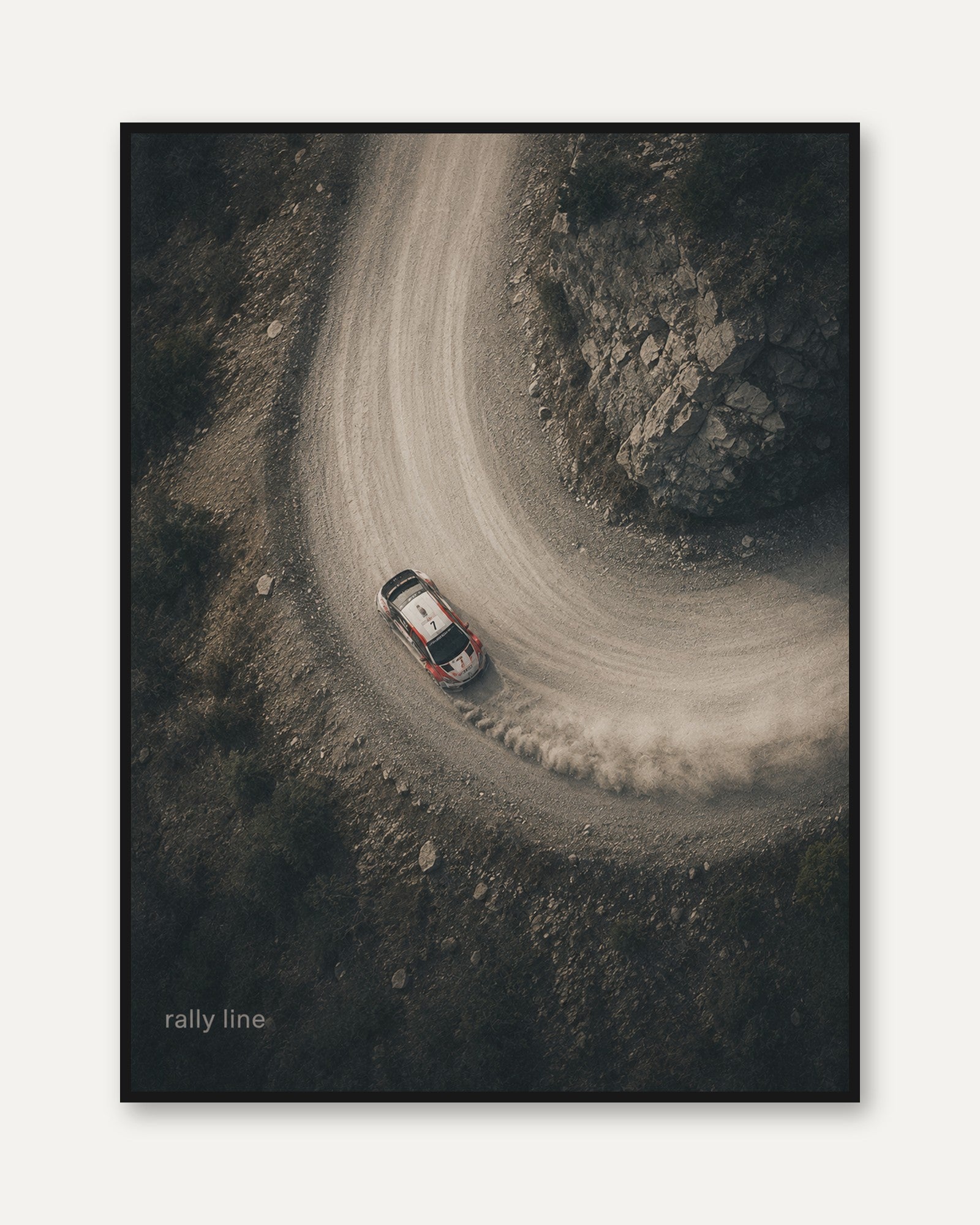 Aerial Car Wall Art – Rally Racing Print - framed