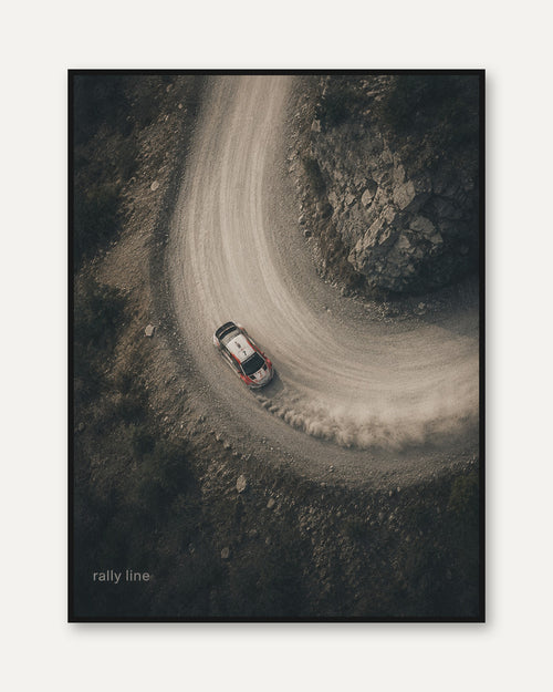 Aerial Car Wall Art – Rally Racing Print - framed