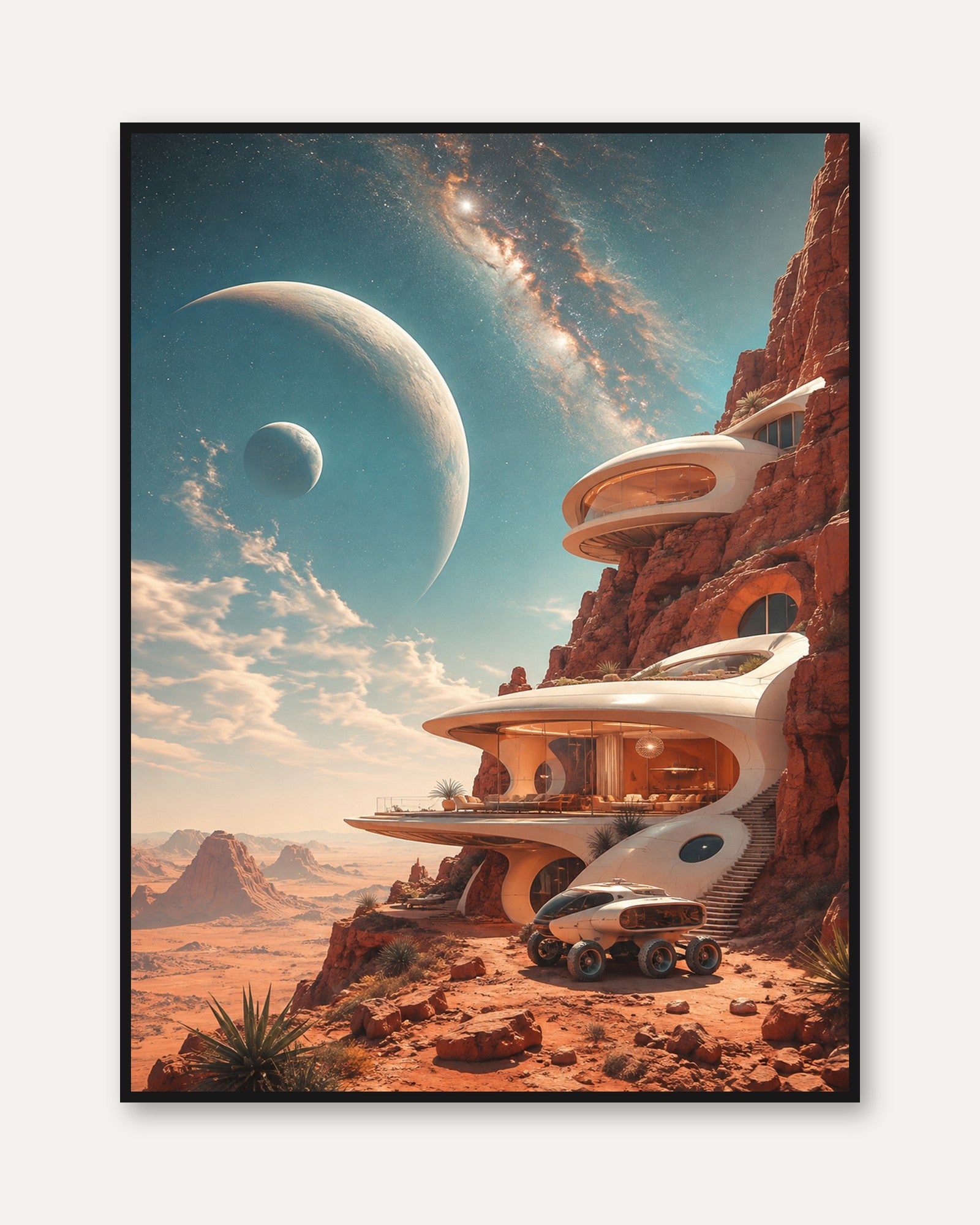 Futuristic Mars Colony Architecture: Sci-Fi Desert Wall Art - framed