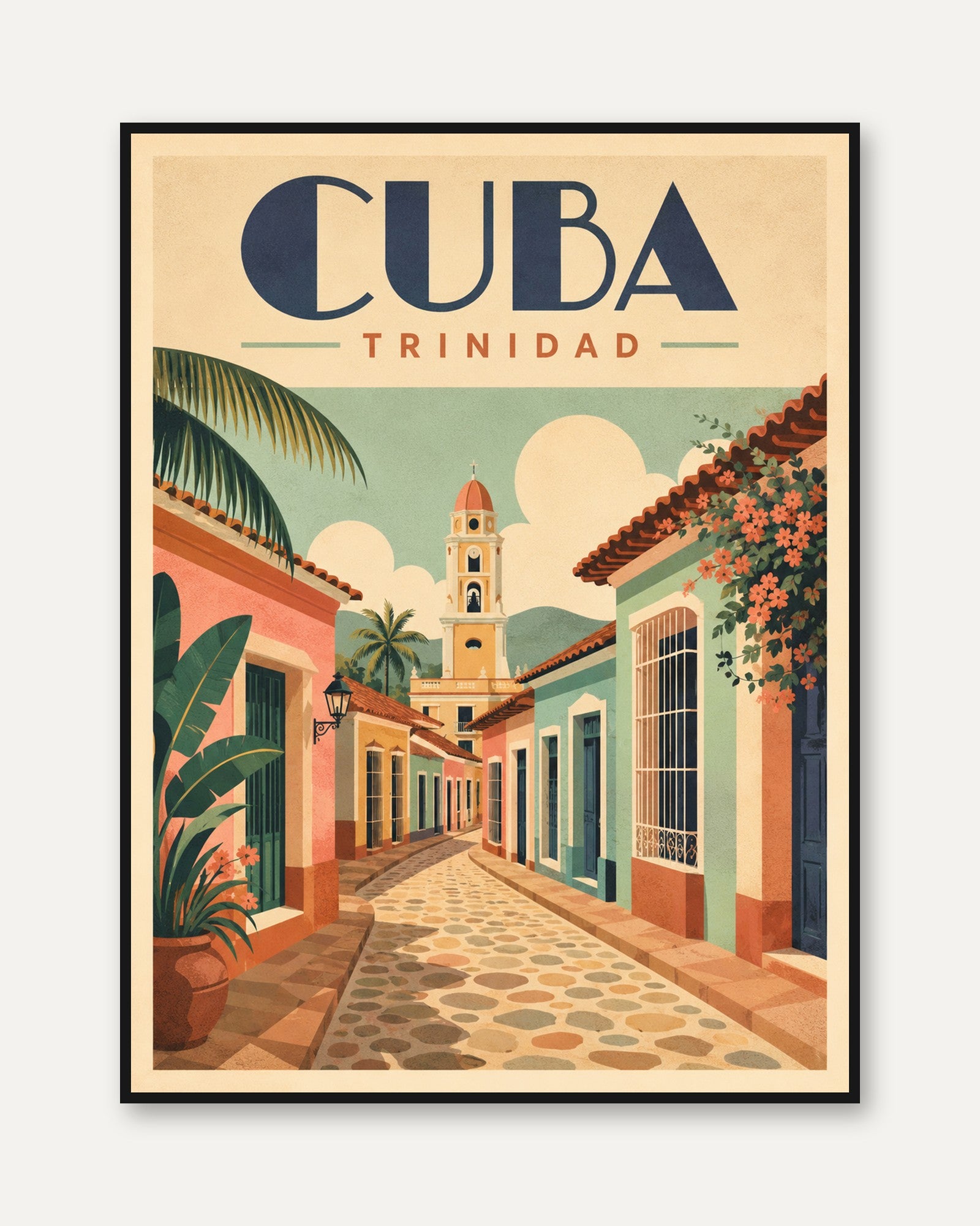 Cuba Travel Poster – Trinidad Vintage Print - framed