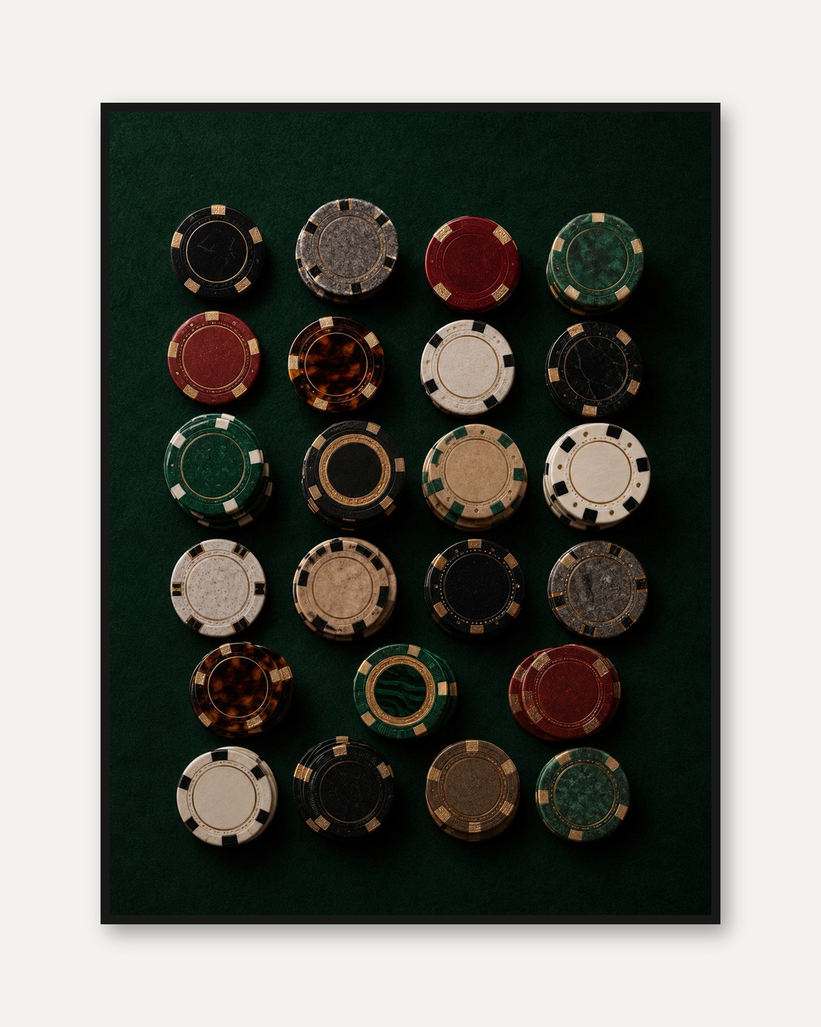 Vintage Casino Poker Chips Art Print: Game Room Wall Art - framed