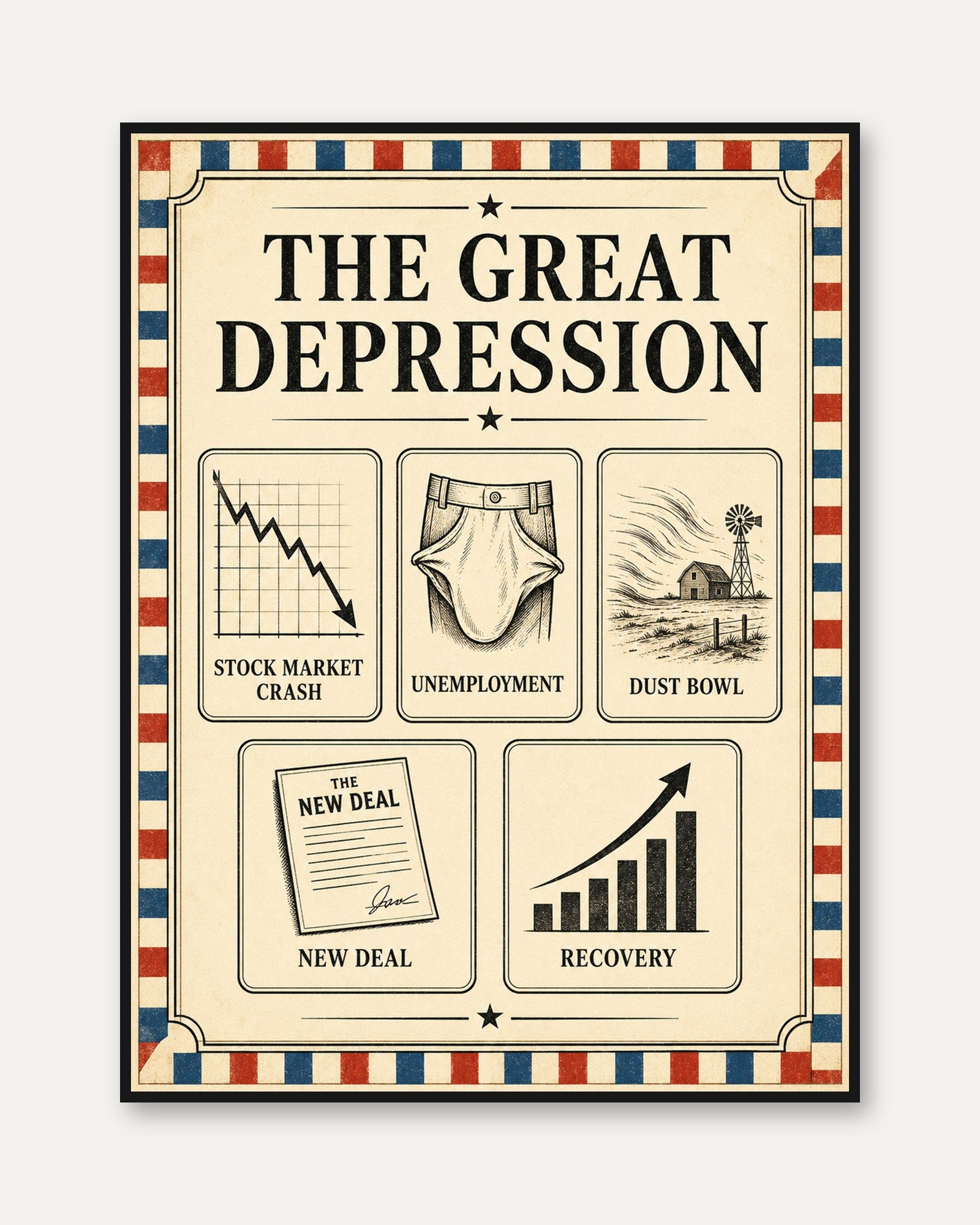 Great Depression Poster – American History Print - framed