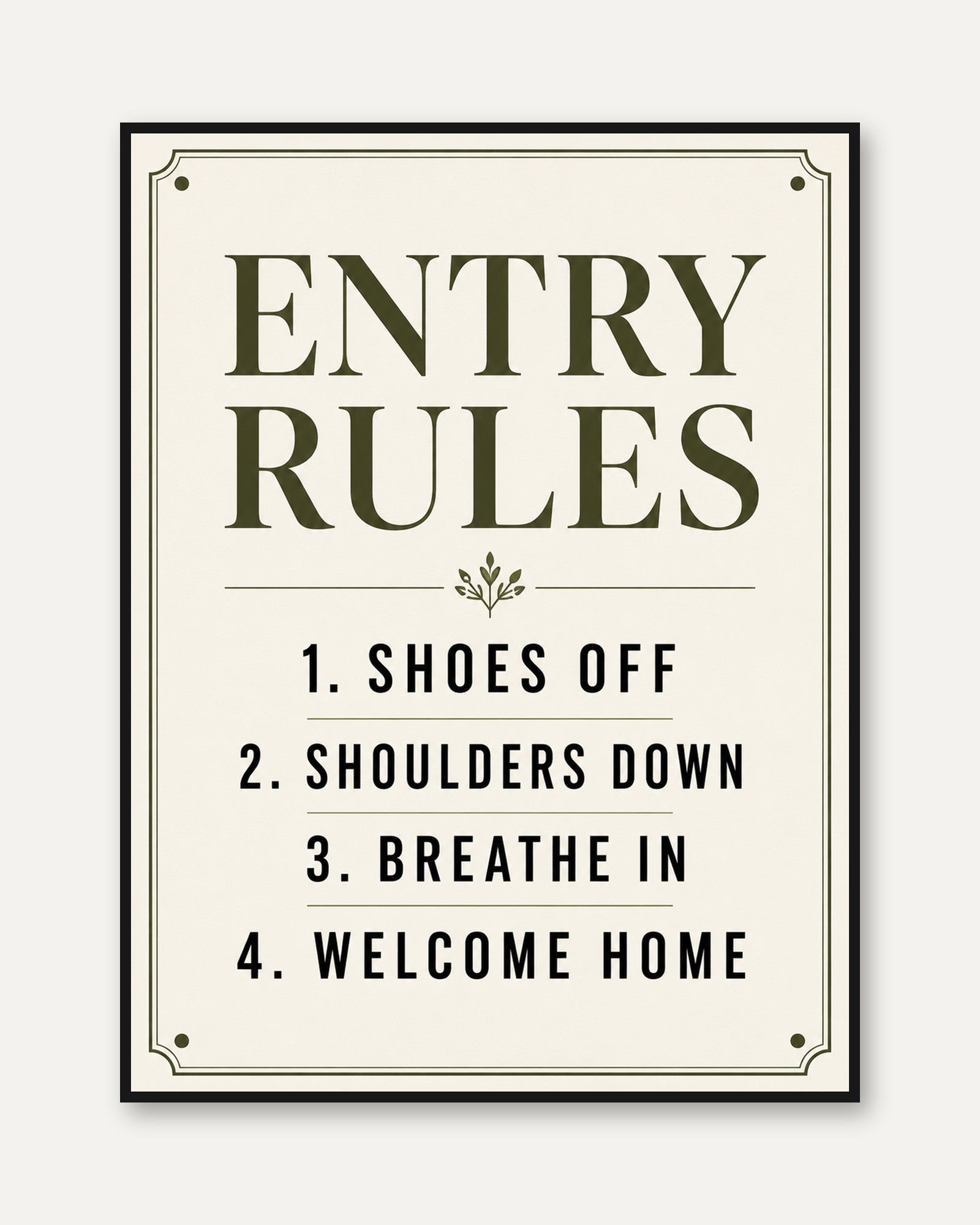 Entry Rules Sign Print – Entryway Wall Art - framed