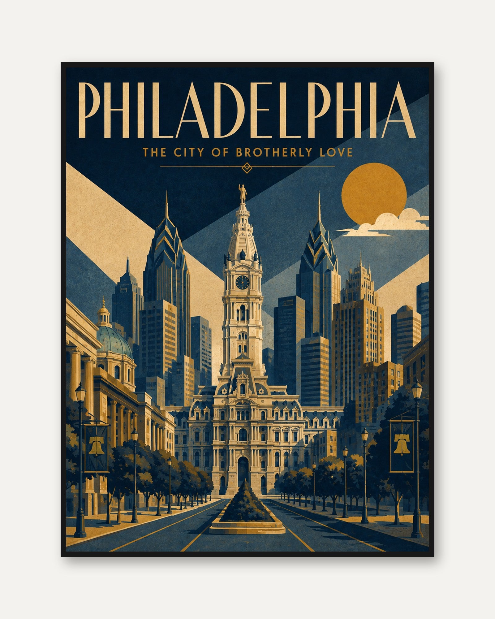Philadelphia Skyline Art Print: Vintage Travel Poster Style - framed