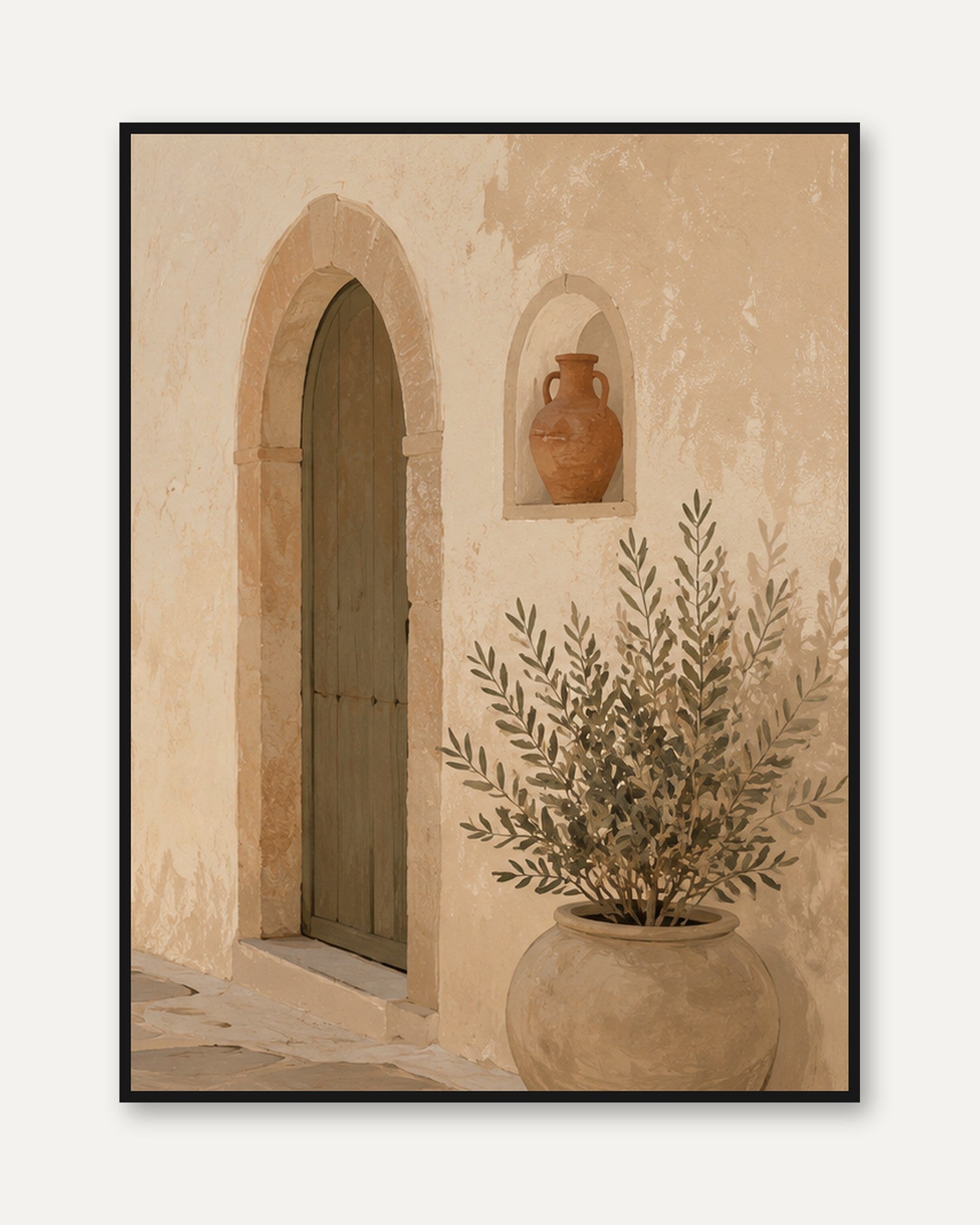 Mediterranean Doorway Wall Art: Terracotta and Olive Tones - framed