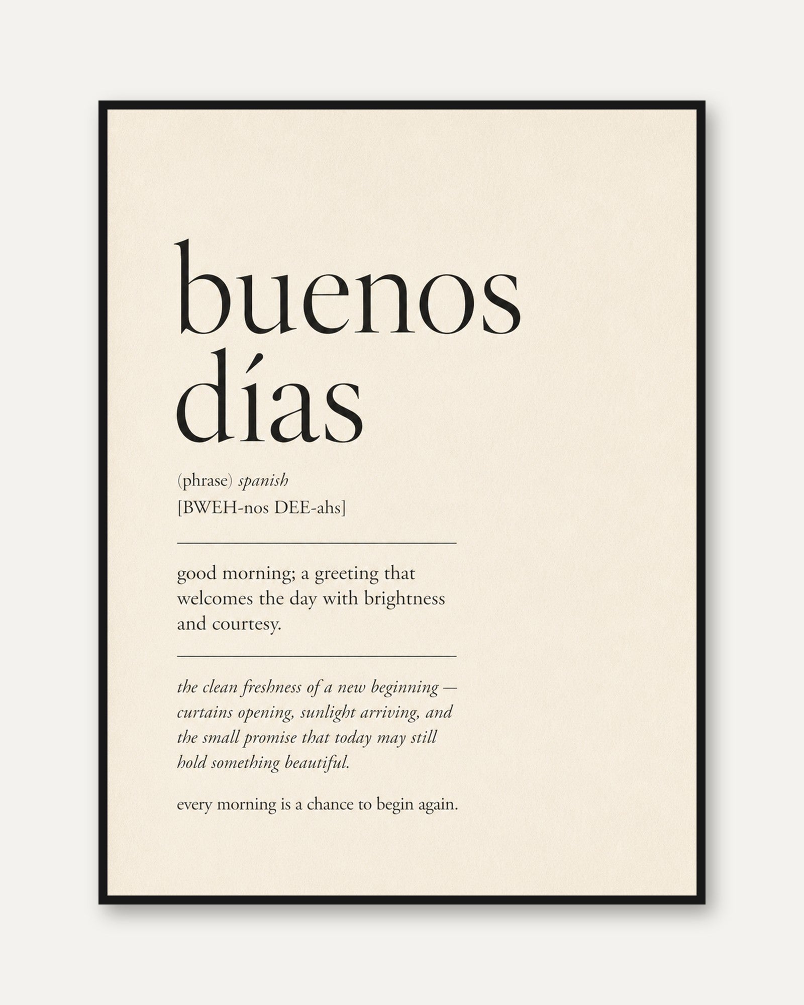 Buenos Días Print – Spanish Quote - framed