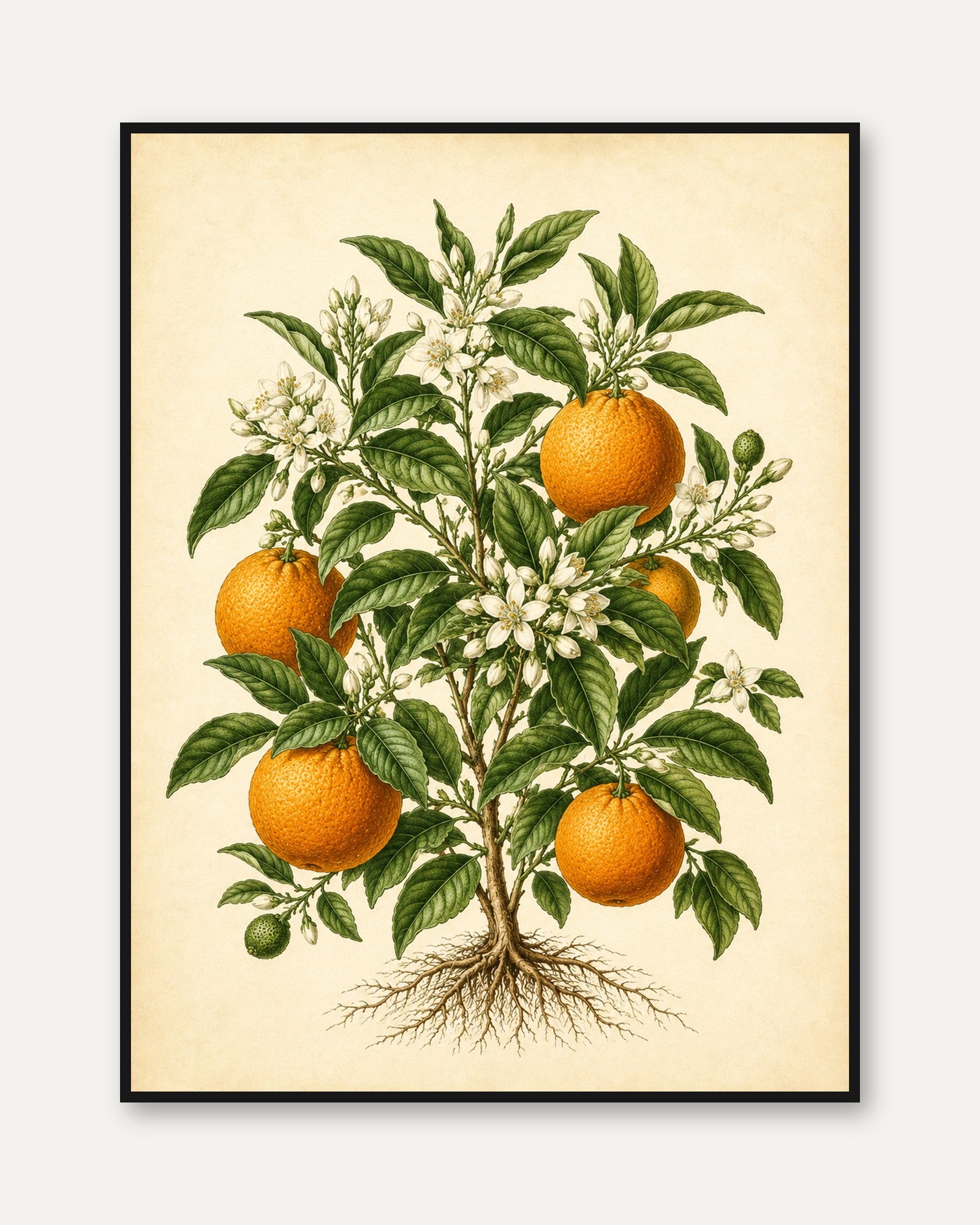 Orange Tree Botanical Print: Vintage Citrus Illustration - framed