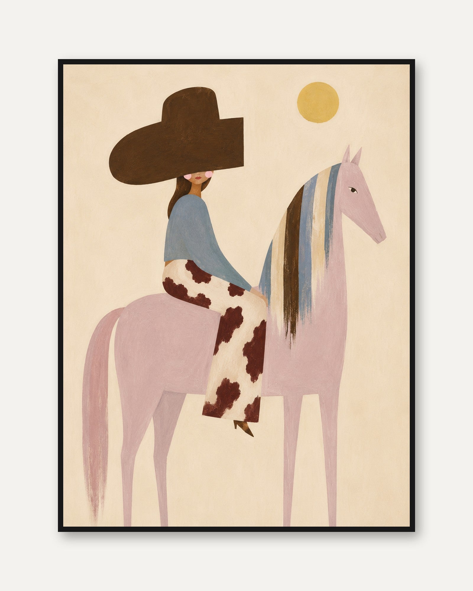 Cowboy Wall Art – Western Horse Rider Print - framed