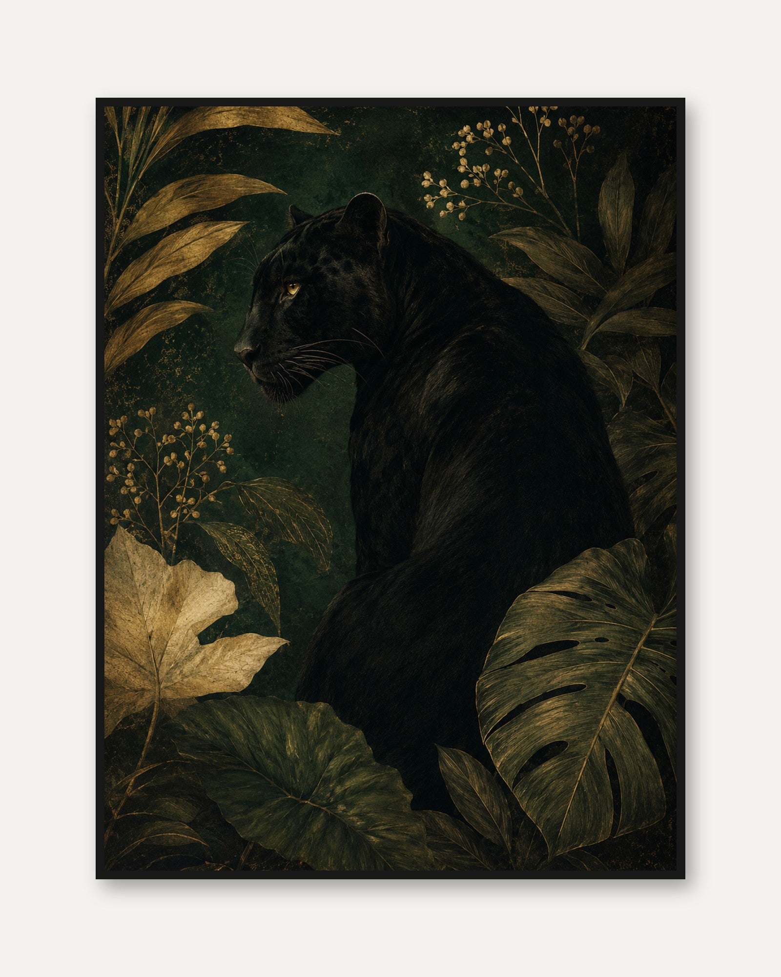 Black Panther Wall Art – Dark Botanical Print - framed