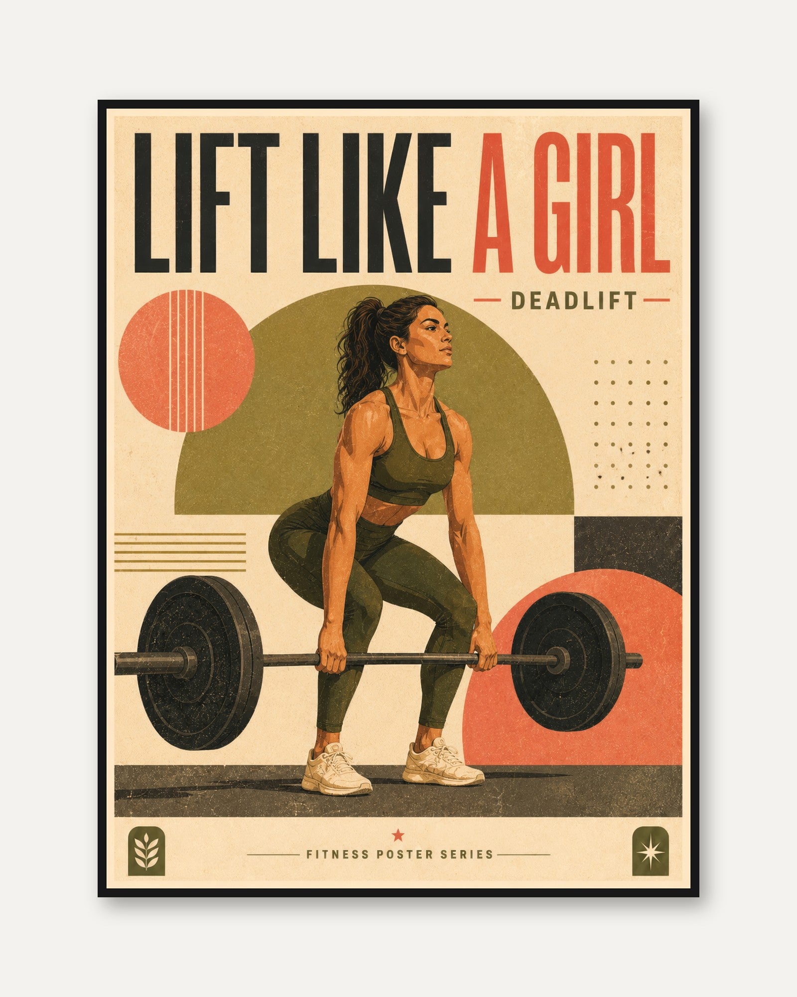 Strong Woman Lifting Wall Art Print — Retro Gym Poster - framed