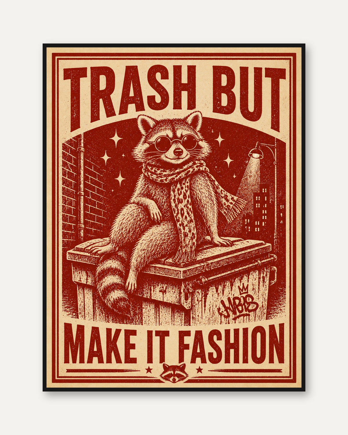Retro Raccoon Poster Print - framed