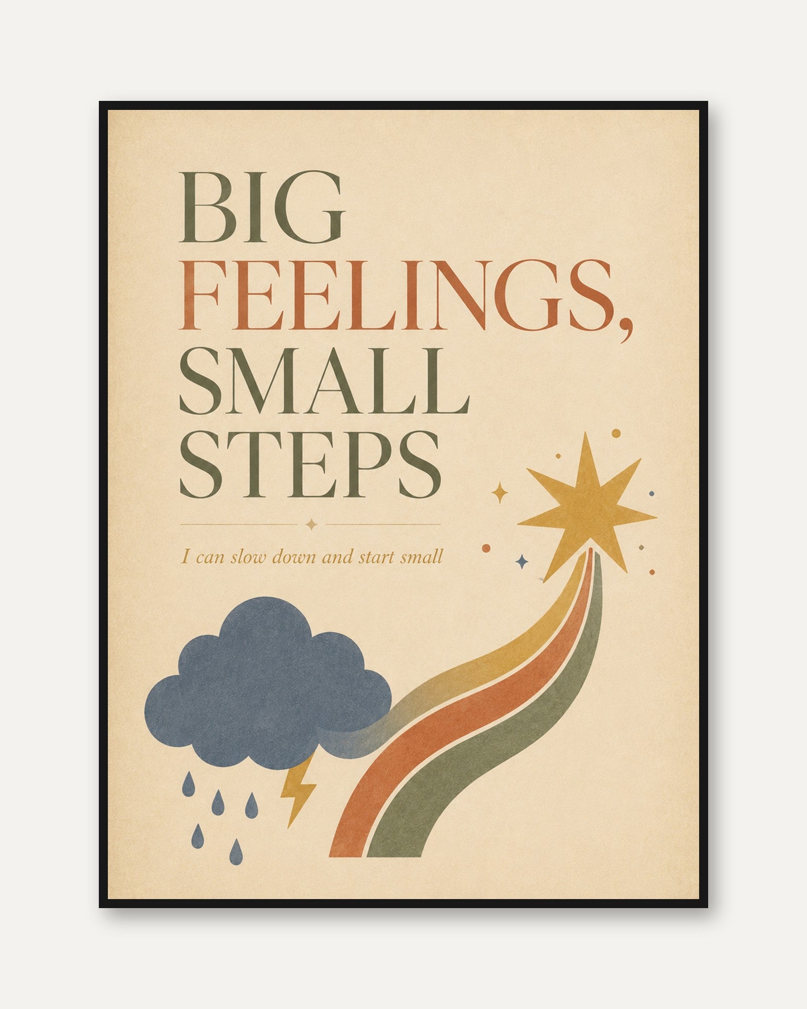 Big Feelings Small Steps Print: Retro Motivational Wall Art - framed