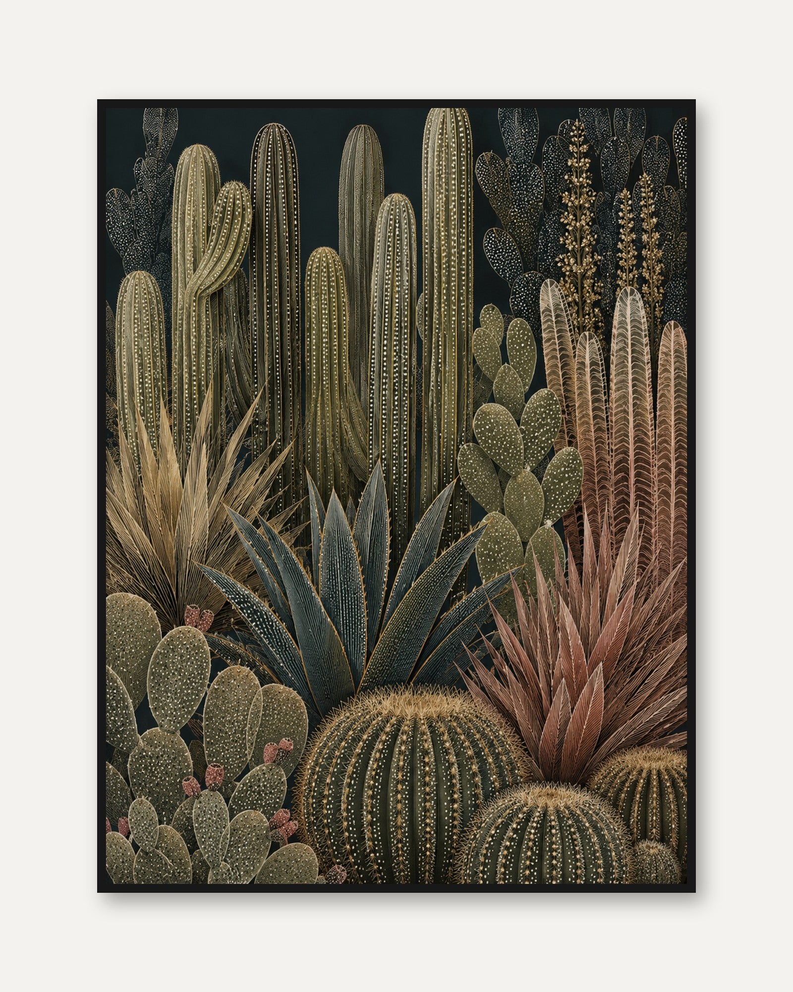 Vintage Cactus Wall Art – Botanical Print - framed