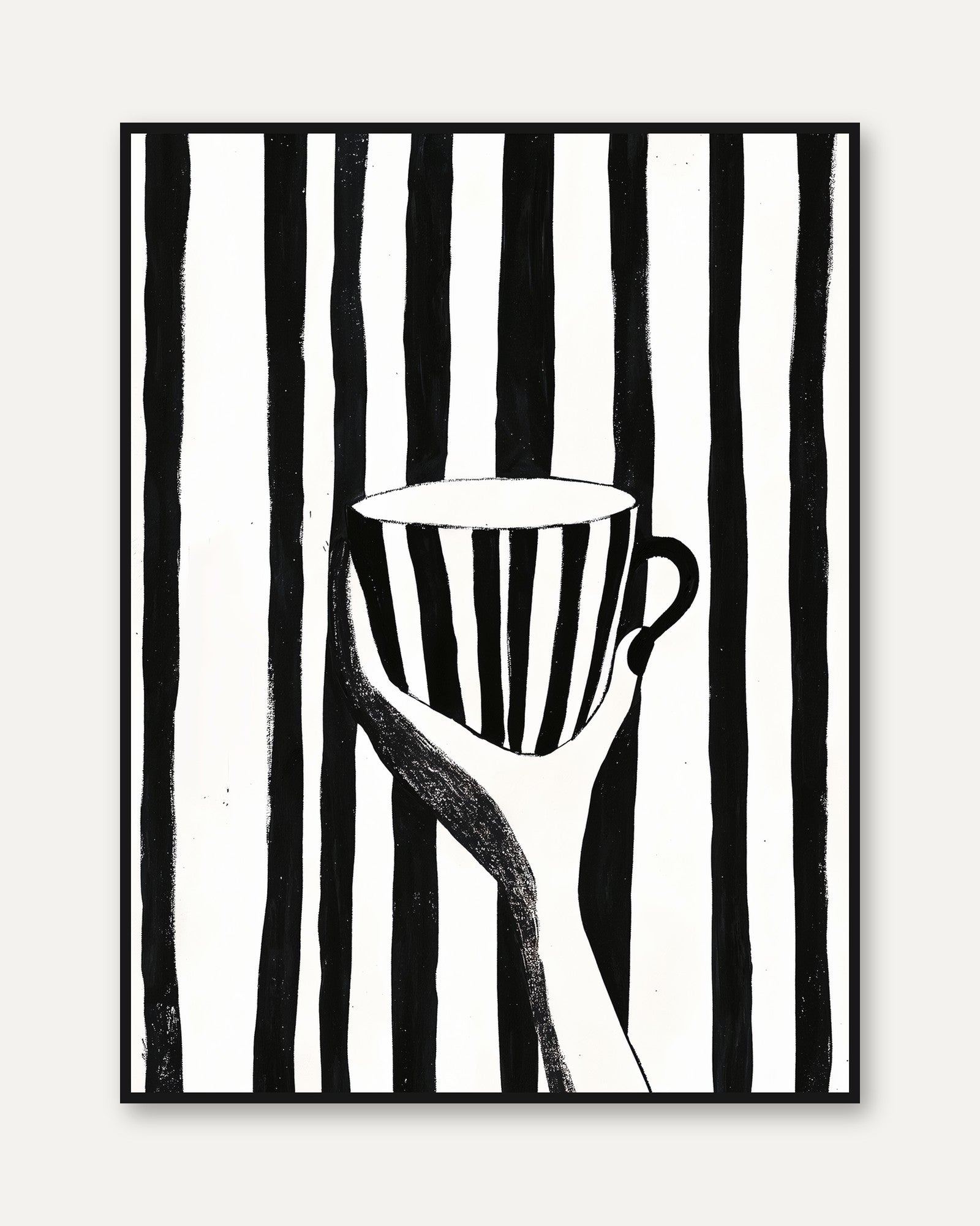 Minimalist Coffee Cup Poster: Black White Stripes - framed