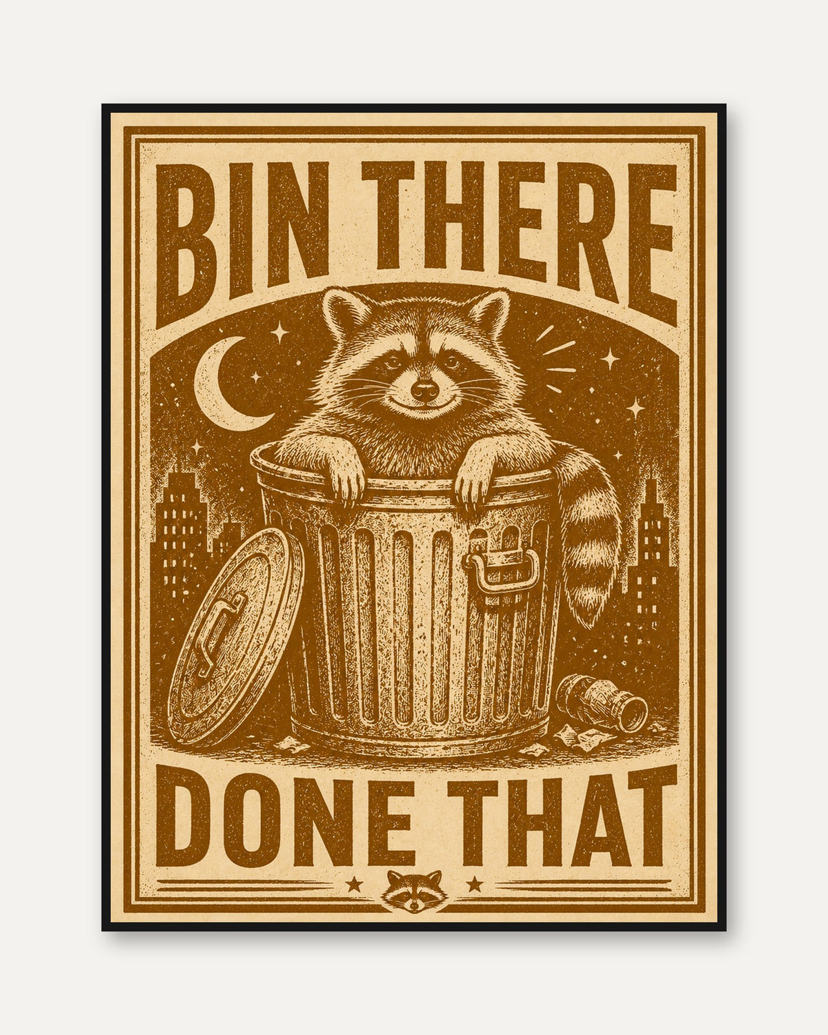 Raccoon Trash Can Poster: Vintage Propaganda Style - framed