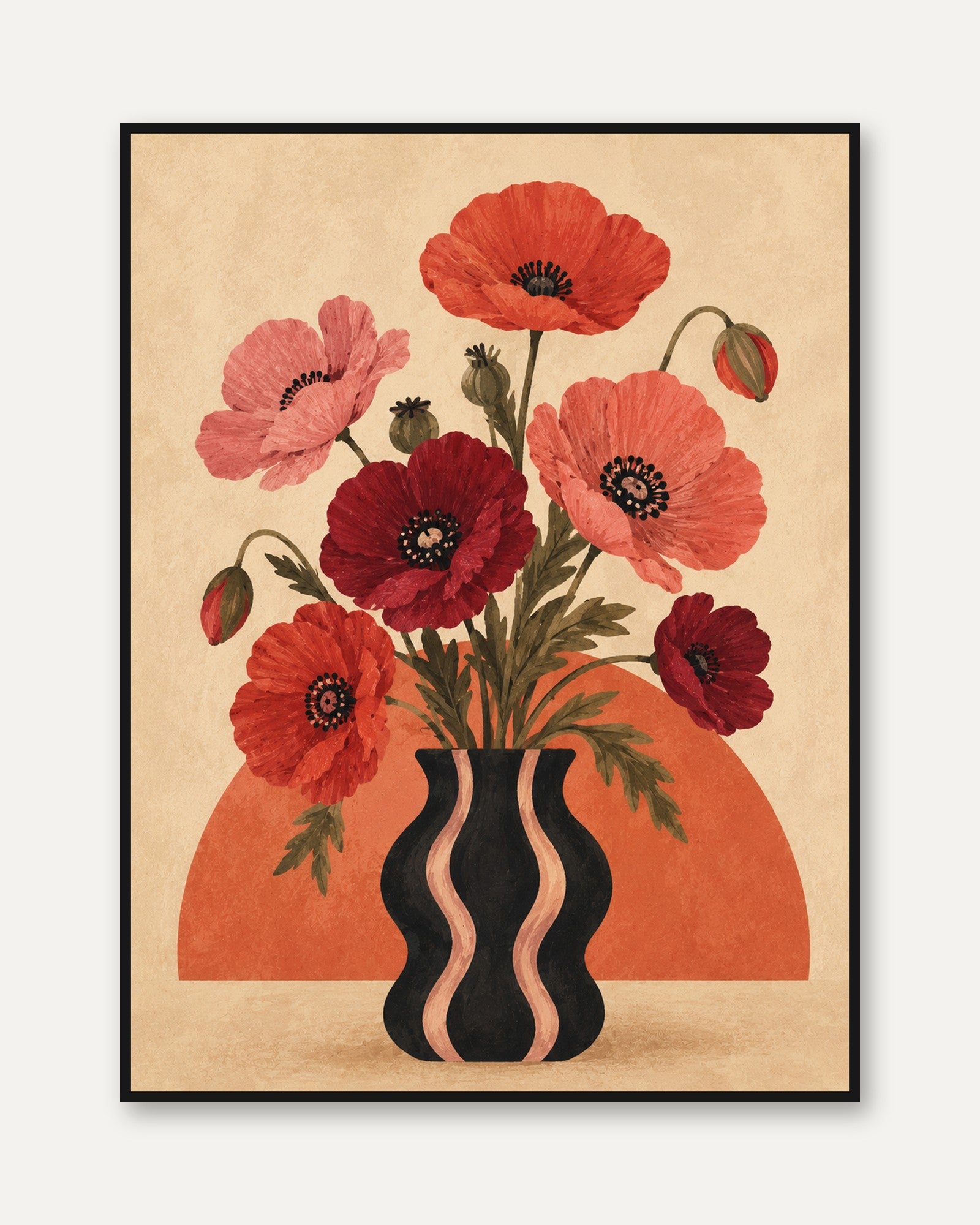 Poppy Flower Wall Art – Vintage Botanical Print - framed