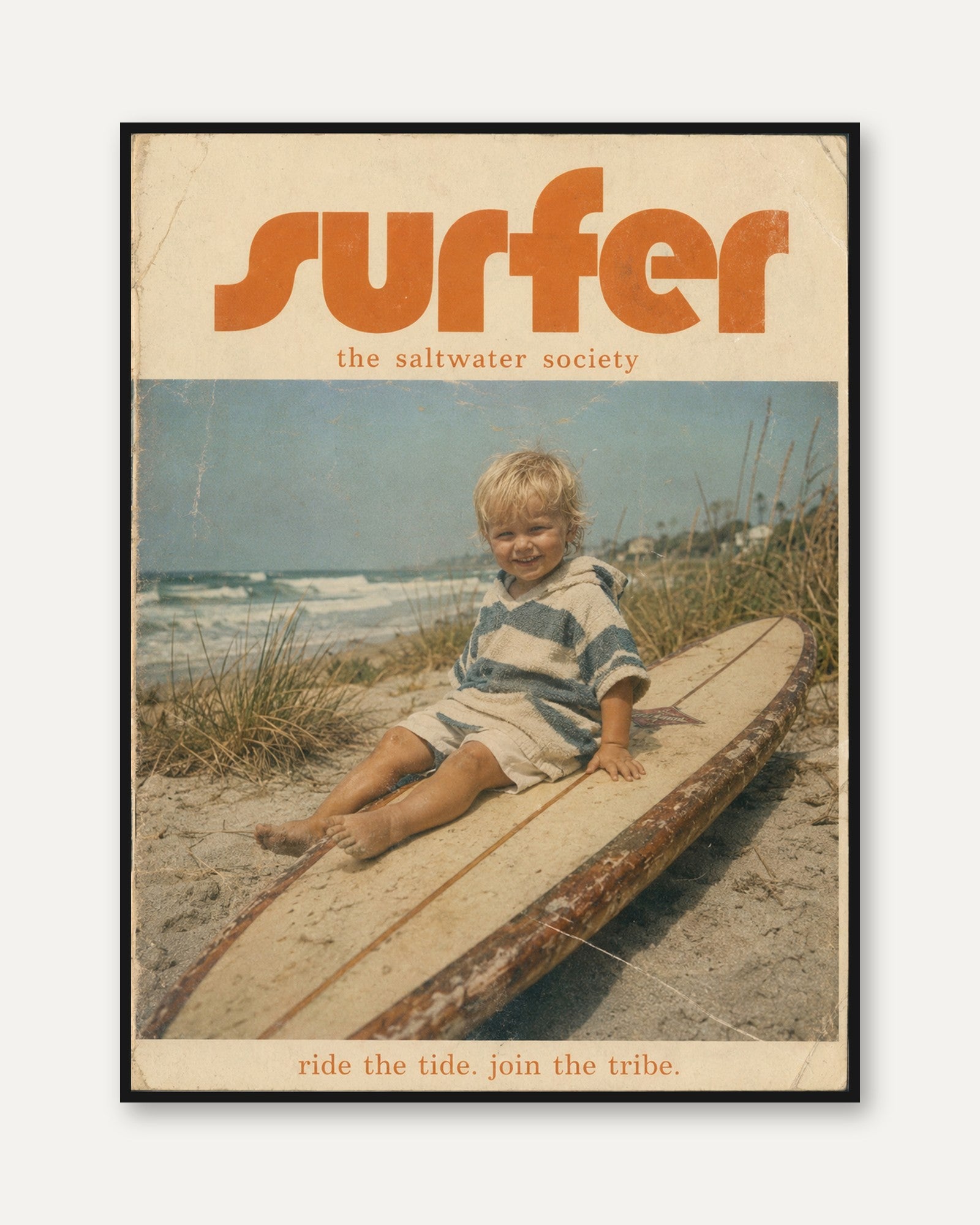 Vintage Surfer Magazine Cover Print: Retro Beach Photography - framed