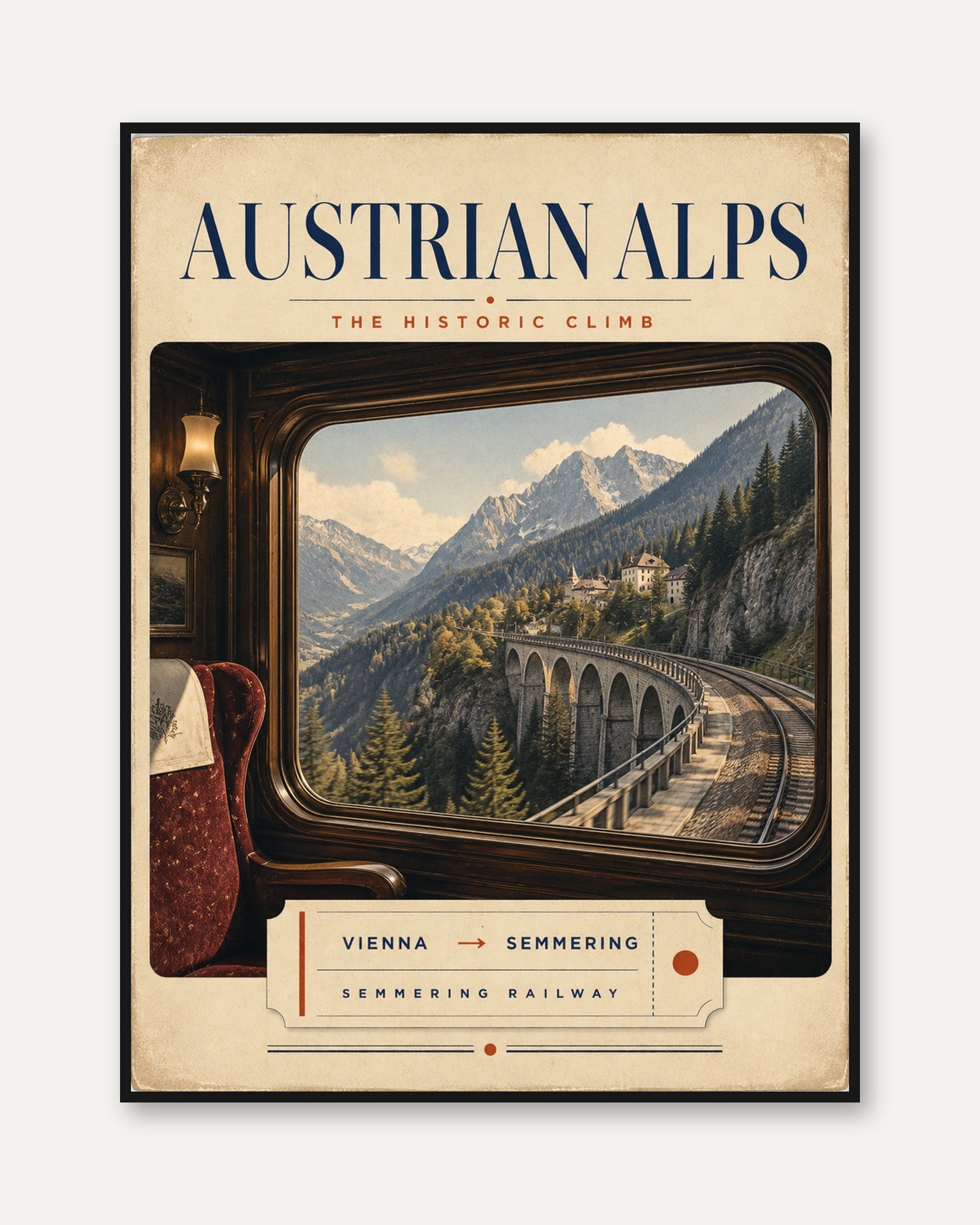 Austrian Alps Railway Poster: Vintage Travel Art Print - framed