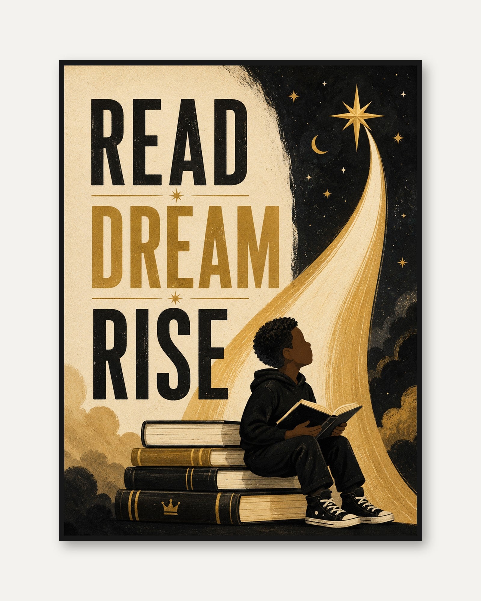 Read Dream Rise Print – Reading Quote Wall Art - framed