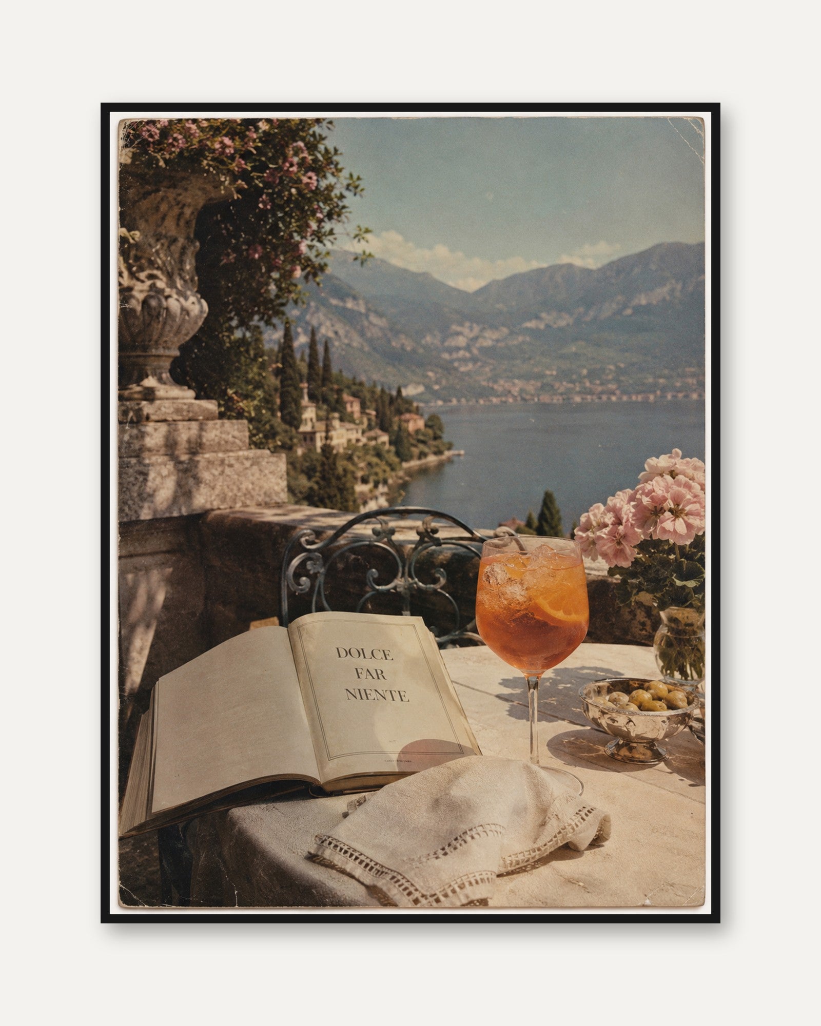 Italian Terrace Print – Lake View Wall Art - framed