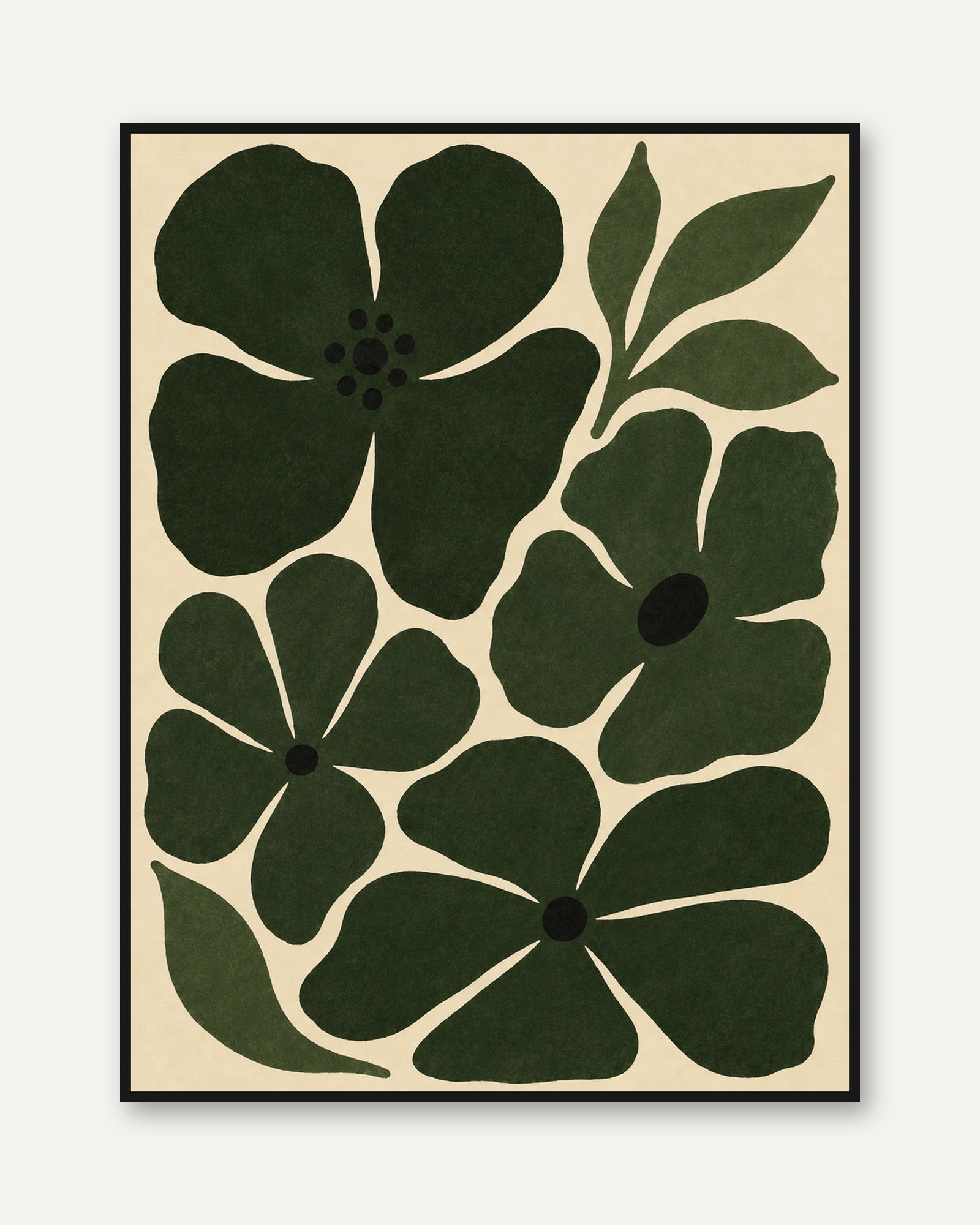 Abstract Green Floral Art Print: Mid-Century Modern Botanical - framed