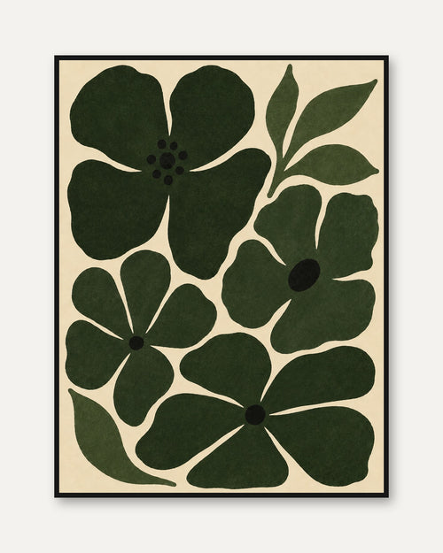 Abstract Green Floral Art Print: Mid-Century Modern Botanical - framed