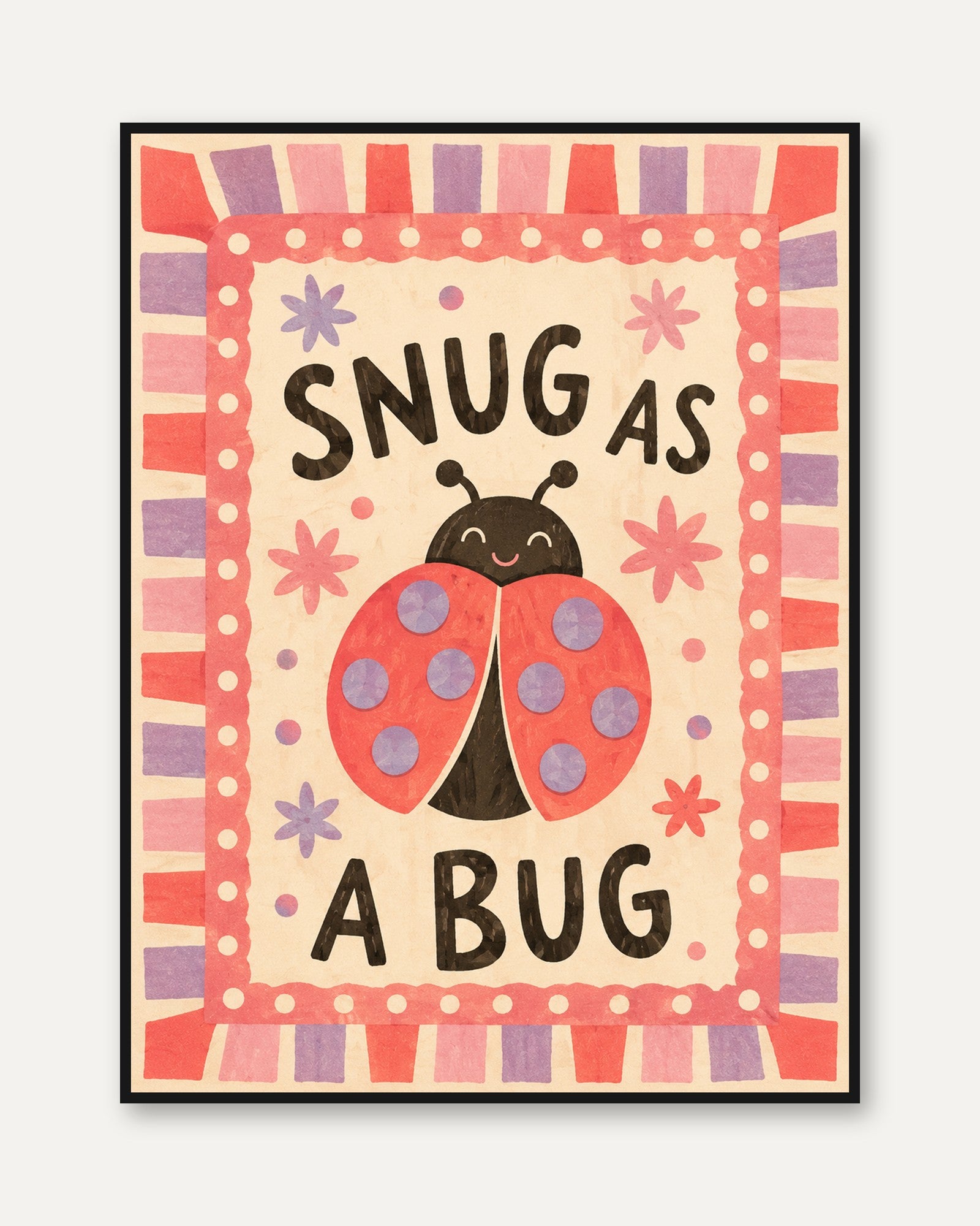 Snug As A Bug Ladybug Print: Whimsical Nursery Wall Art - framed