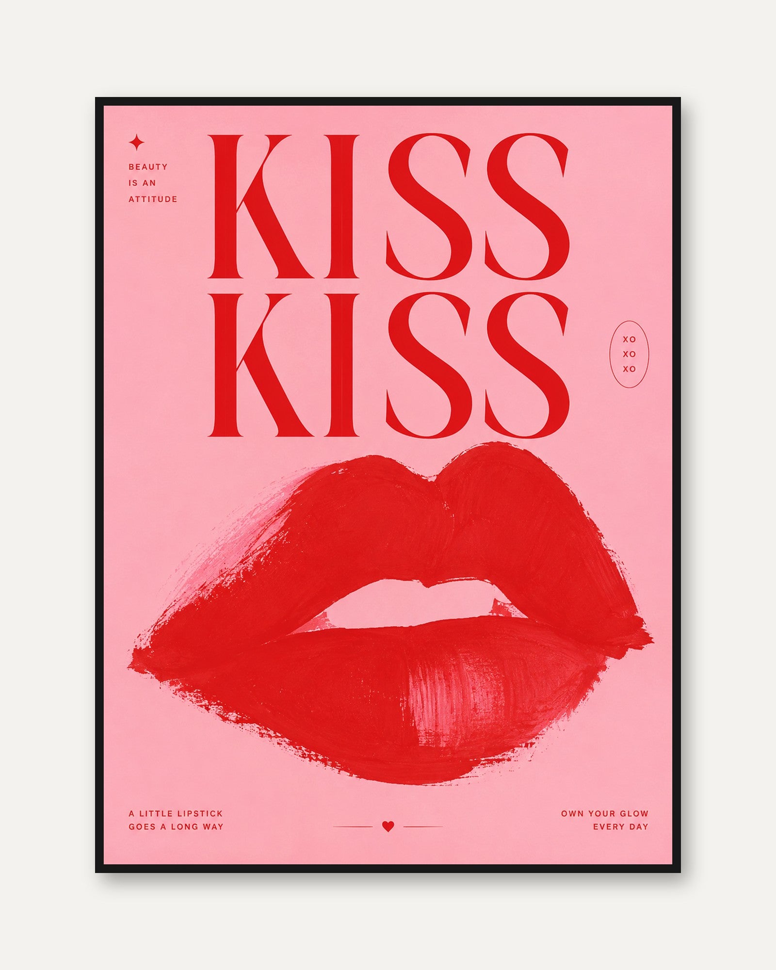 Kiss Poster – Pink Lips Wall Art - framed