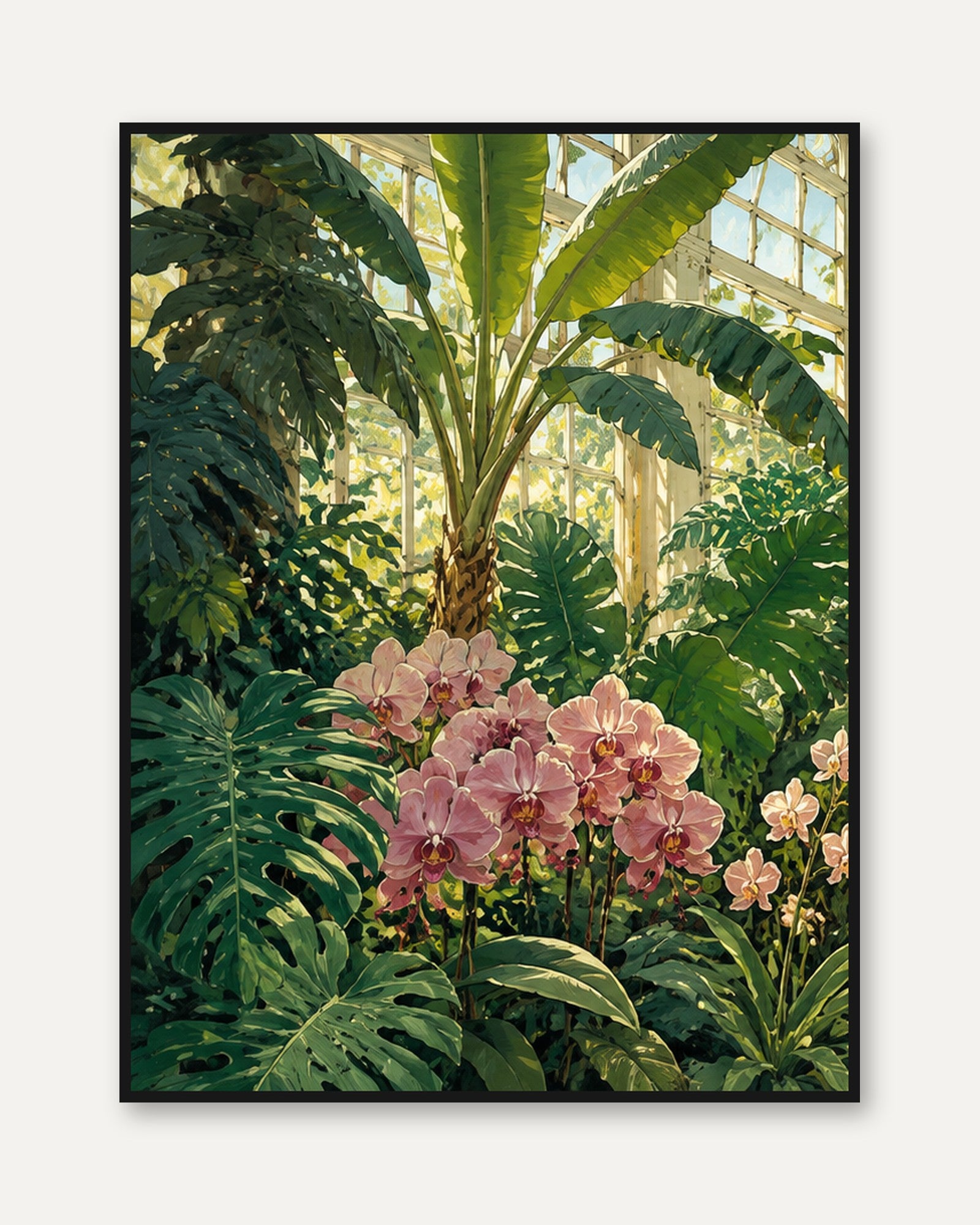 Tropical Greenhouse with Orchids: Botanical Garden Art Print - framed