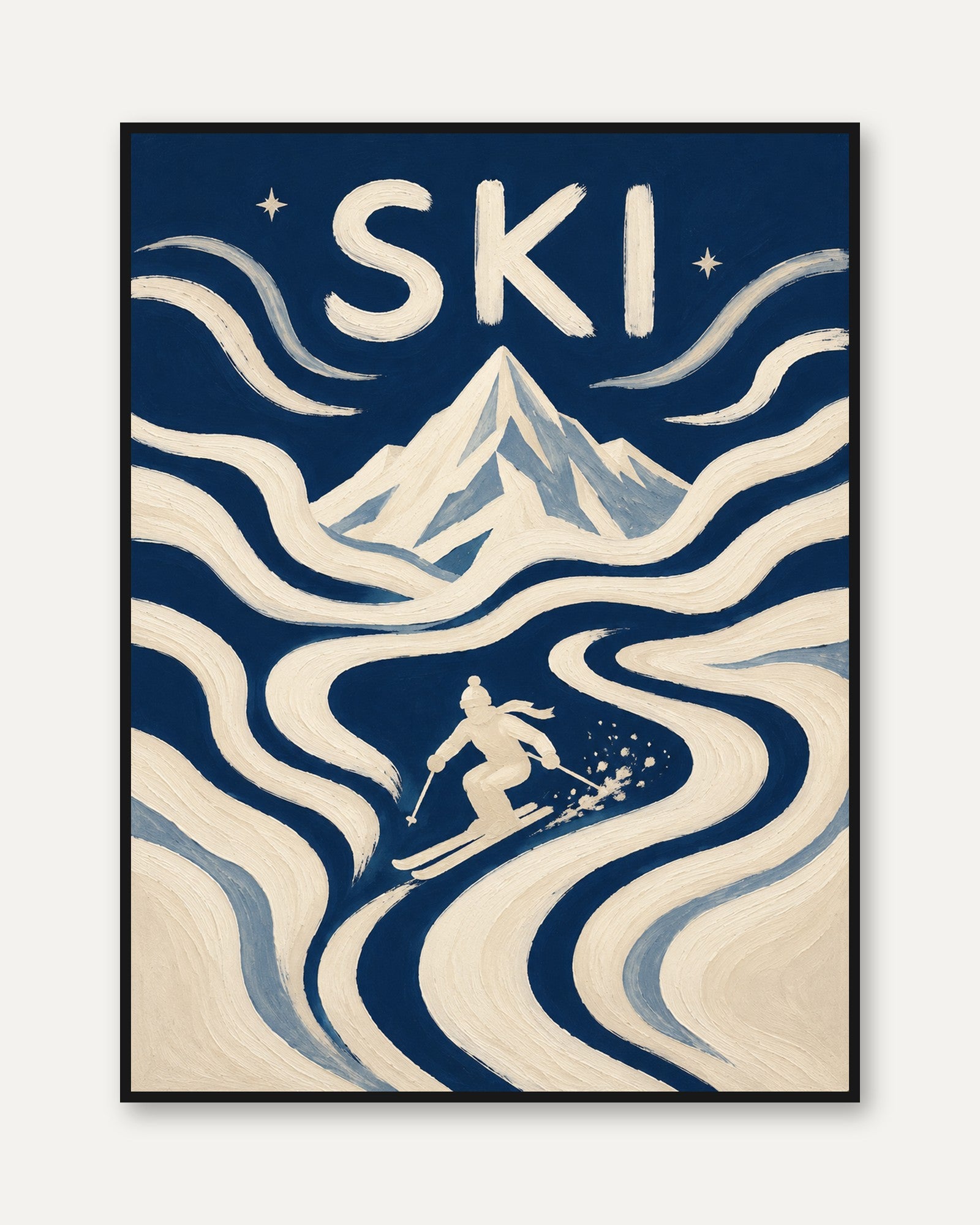 Vintage Ski Poster – Art Deco Mountain Print - framed