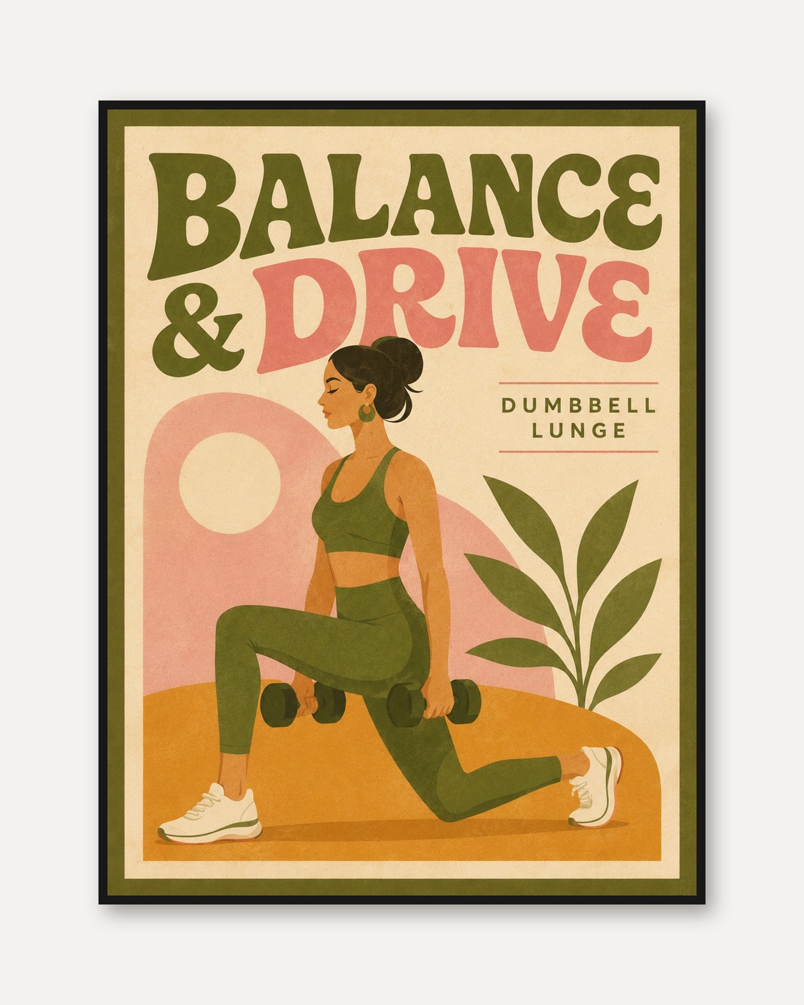 Balance And Drive Fitness Poster: Retro Exercise Wall Art - framed