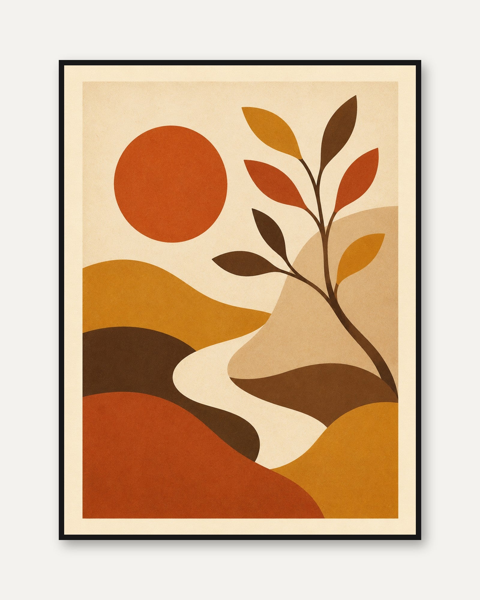 Mid-Century Modern Botanical Landscape: Retro Earth Tones Print - framed