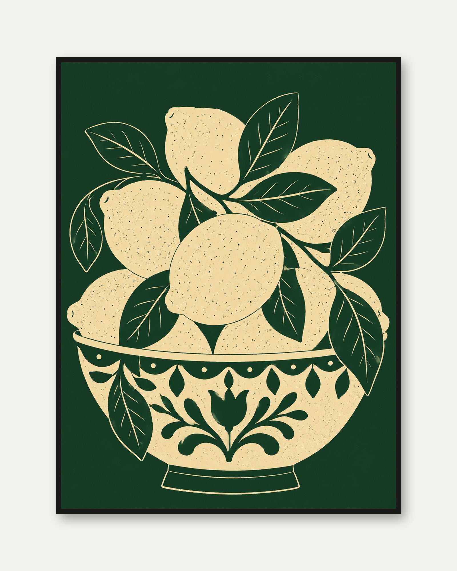 Lemon Bowl Wall Art – Folk Art Kitchen Print - framed