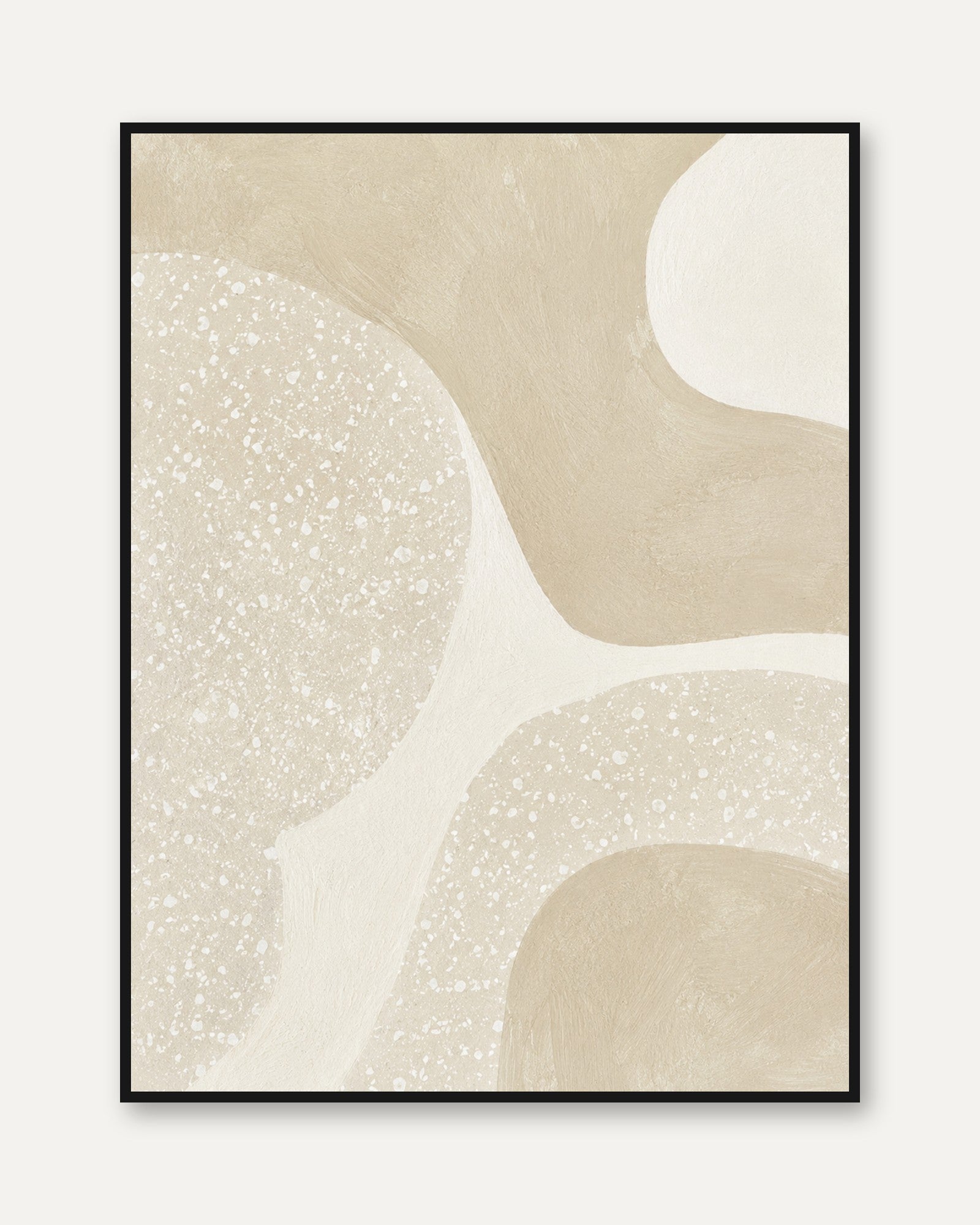 Neutral Abstract Curves Art Print: Minimalist Beige Organic Design - framed