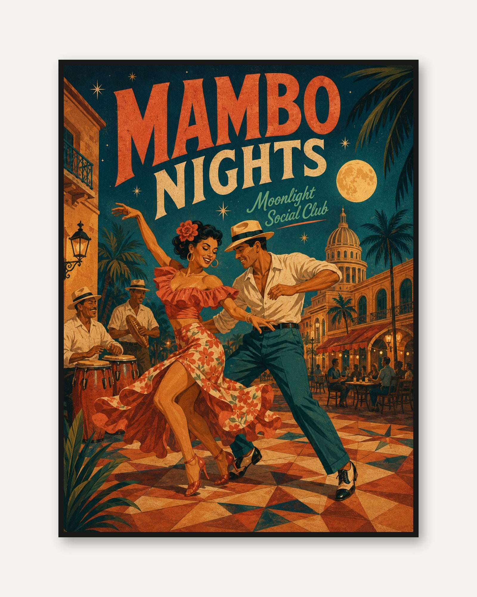 Vintage Dance Poster – Cuban Mambo Print - framed