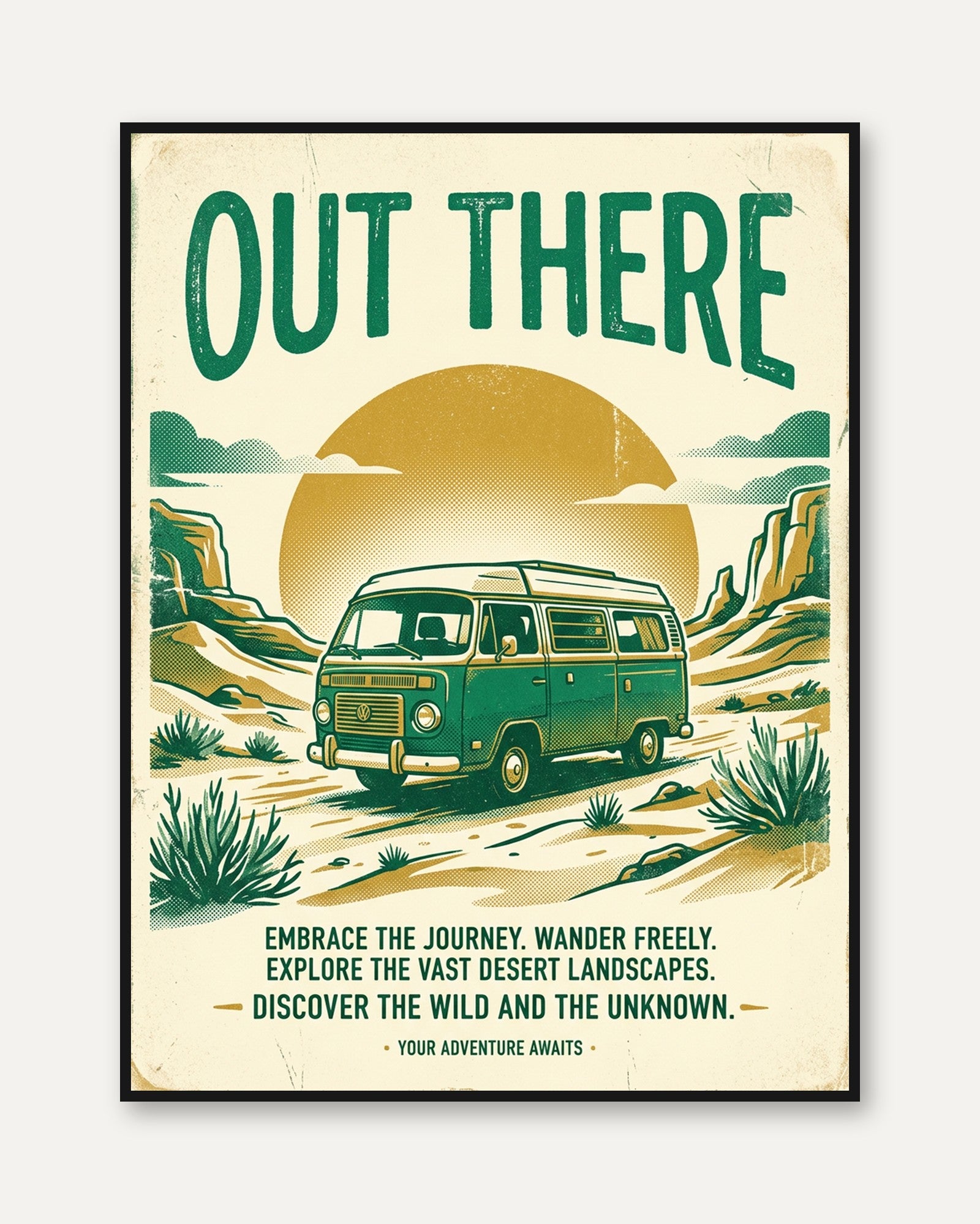 Retro Van Desert Adventure Print — Vintage Travel Poster - framed