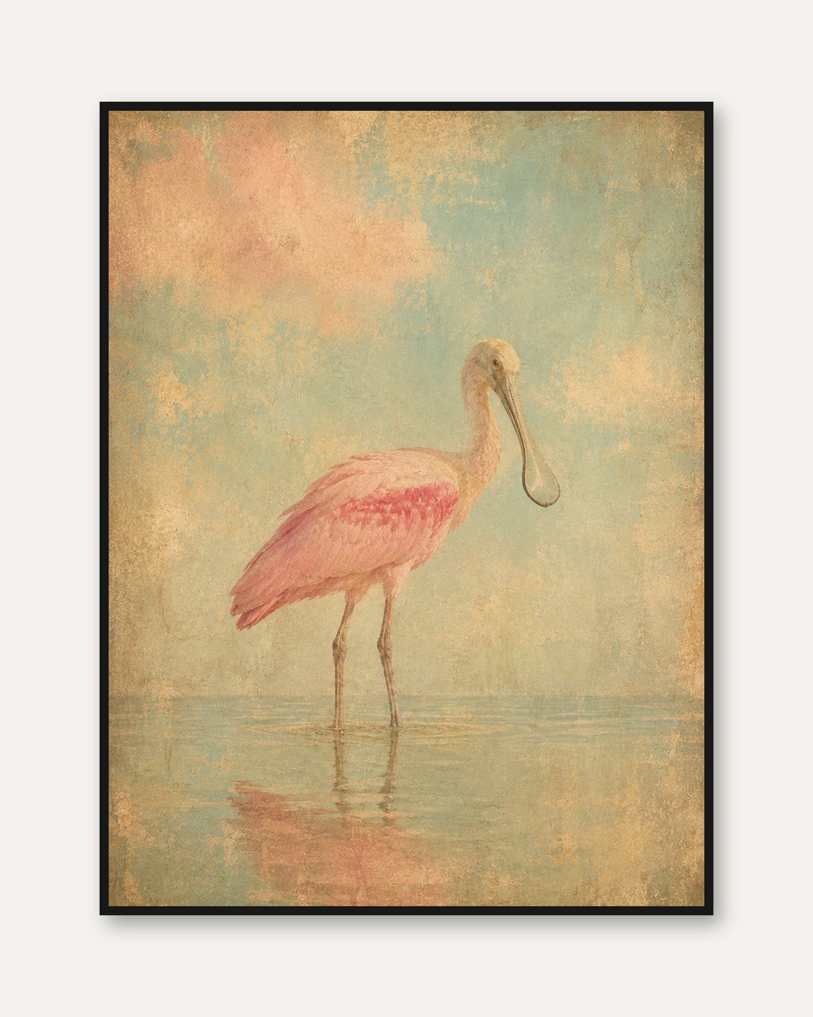 Roseate Spoonbill Print – Vintage Bird Wall Art - framed
