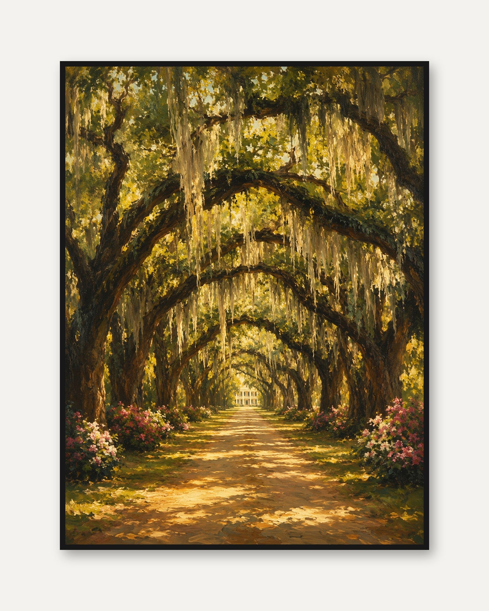 Southern Oak Tree Alley Landscape Print - framed