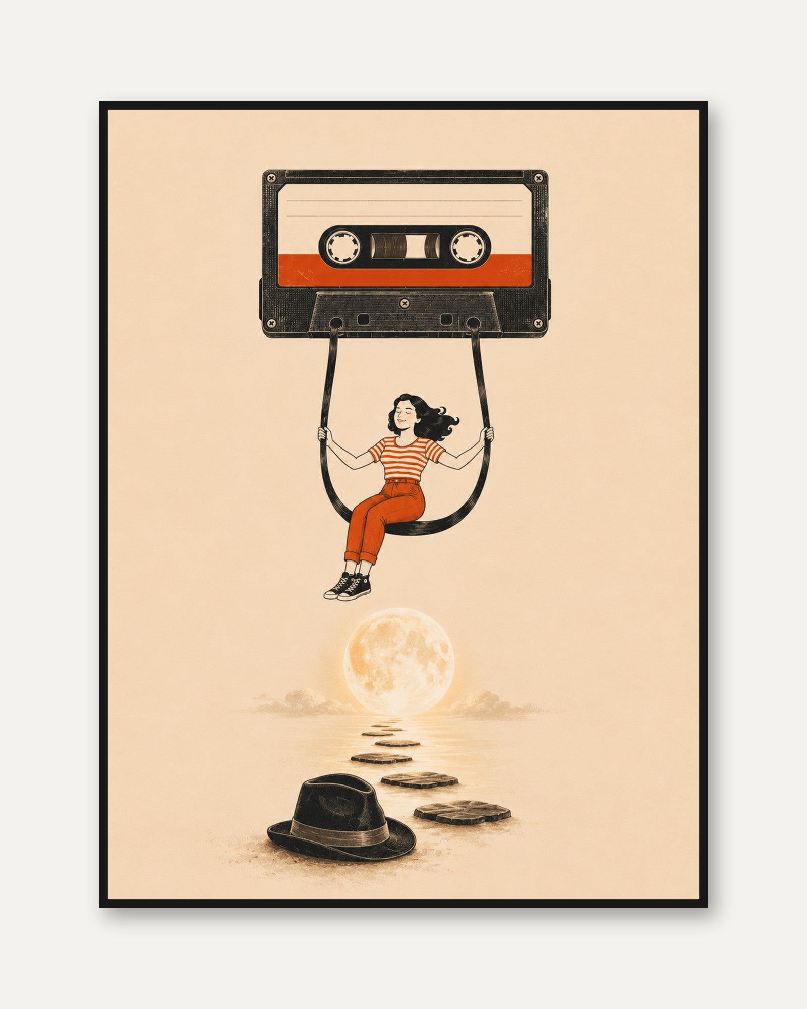 Retro Music Art Print – Vintage Cassette Tape - framed