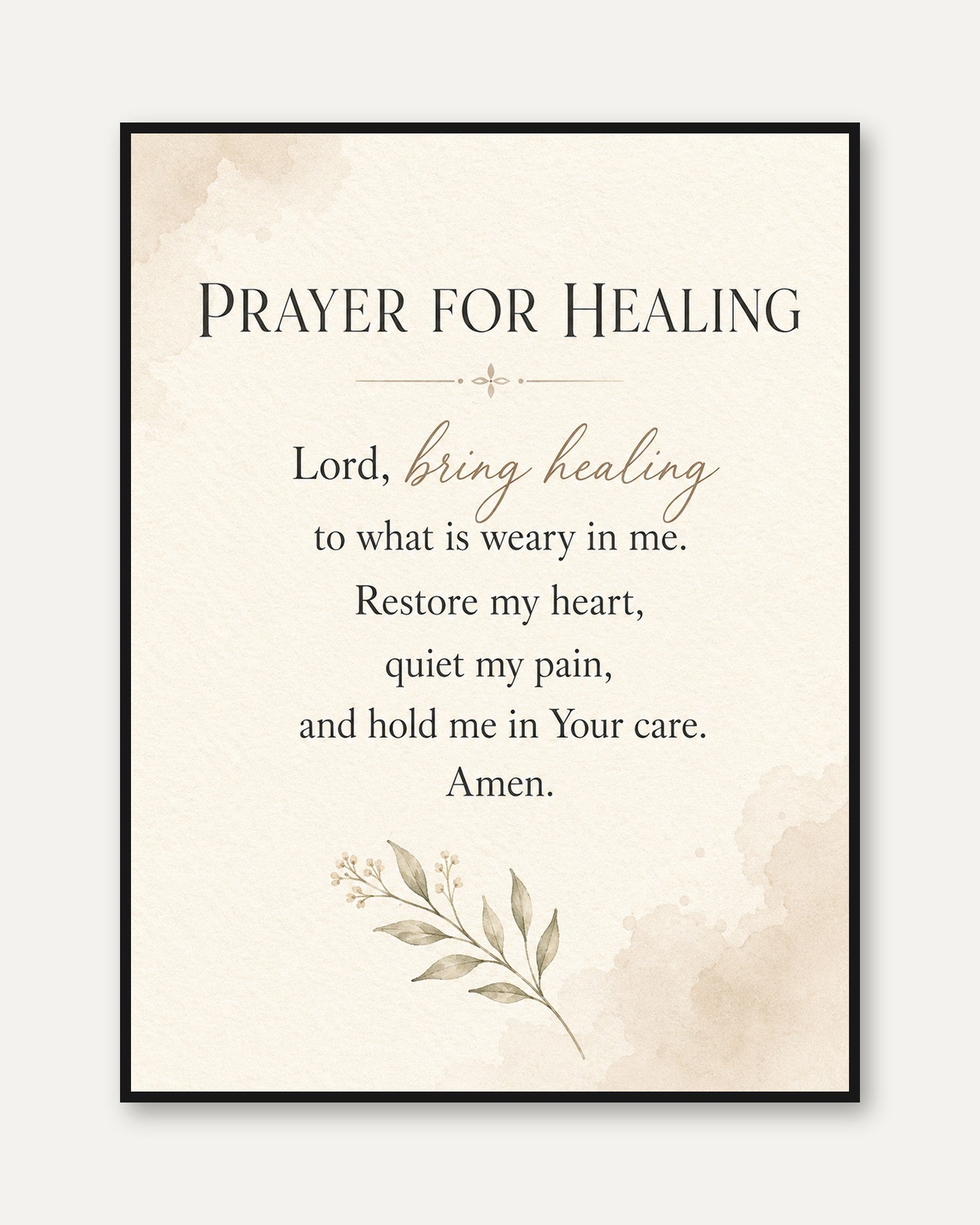 Prayer Wall Art – Healing Prayer Print - framed