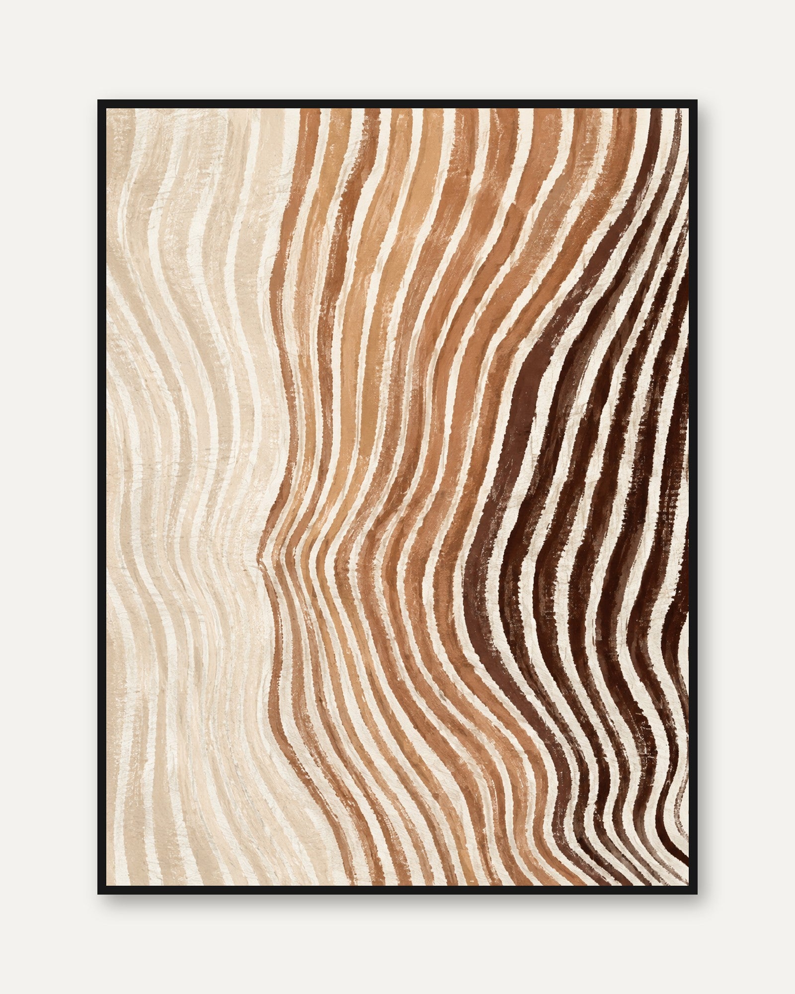 Wavy Lines Wall Art – Abstract Brown Print - framed