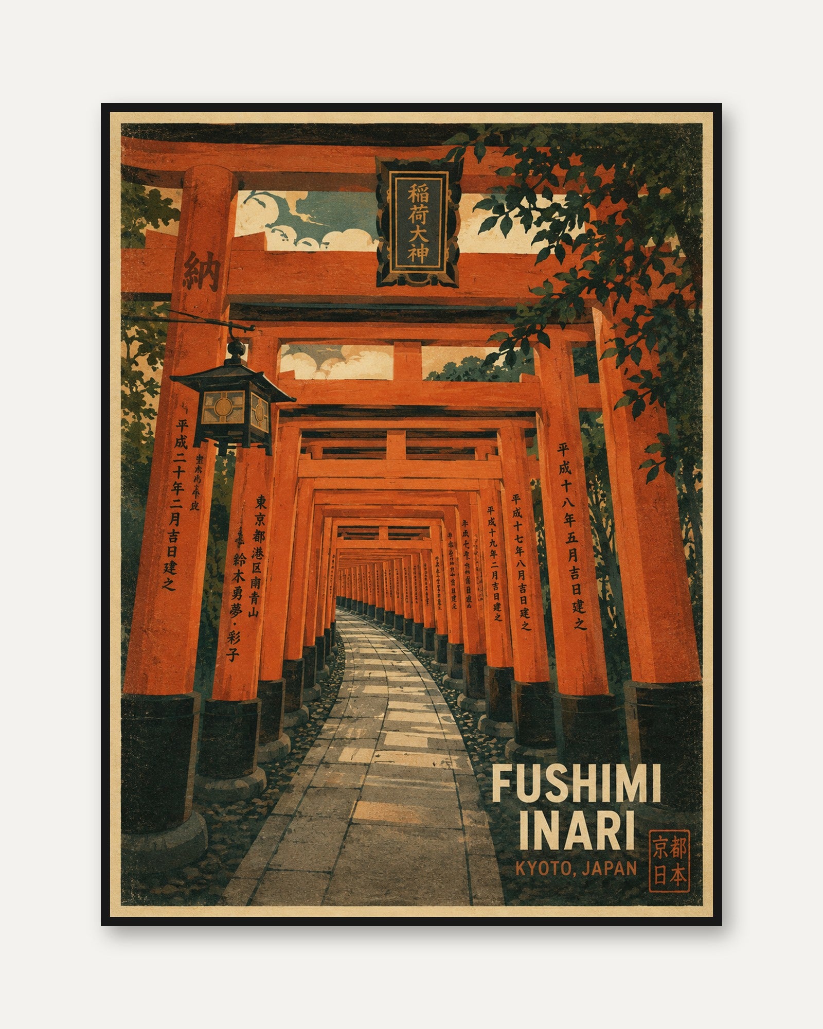 Fushimi Inari Poster – Kyoto Japan Wall Art - framed