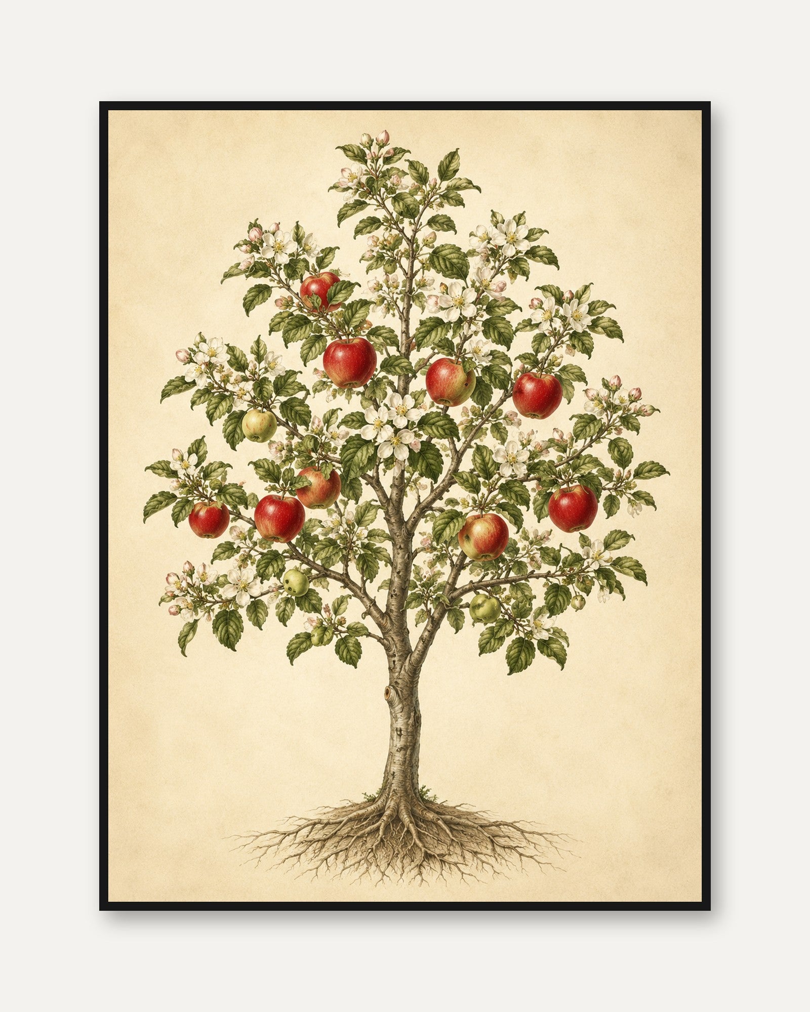 Apple Tree Botanical Print: Vintage Orchard Art With Blossoms - framed