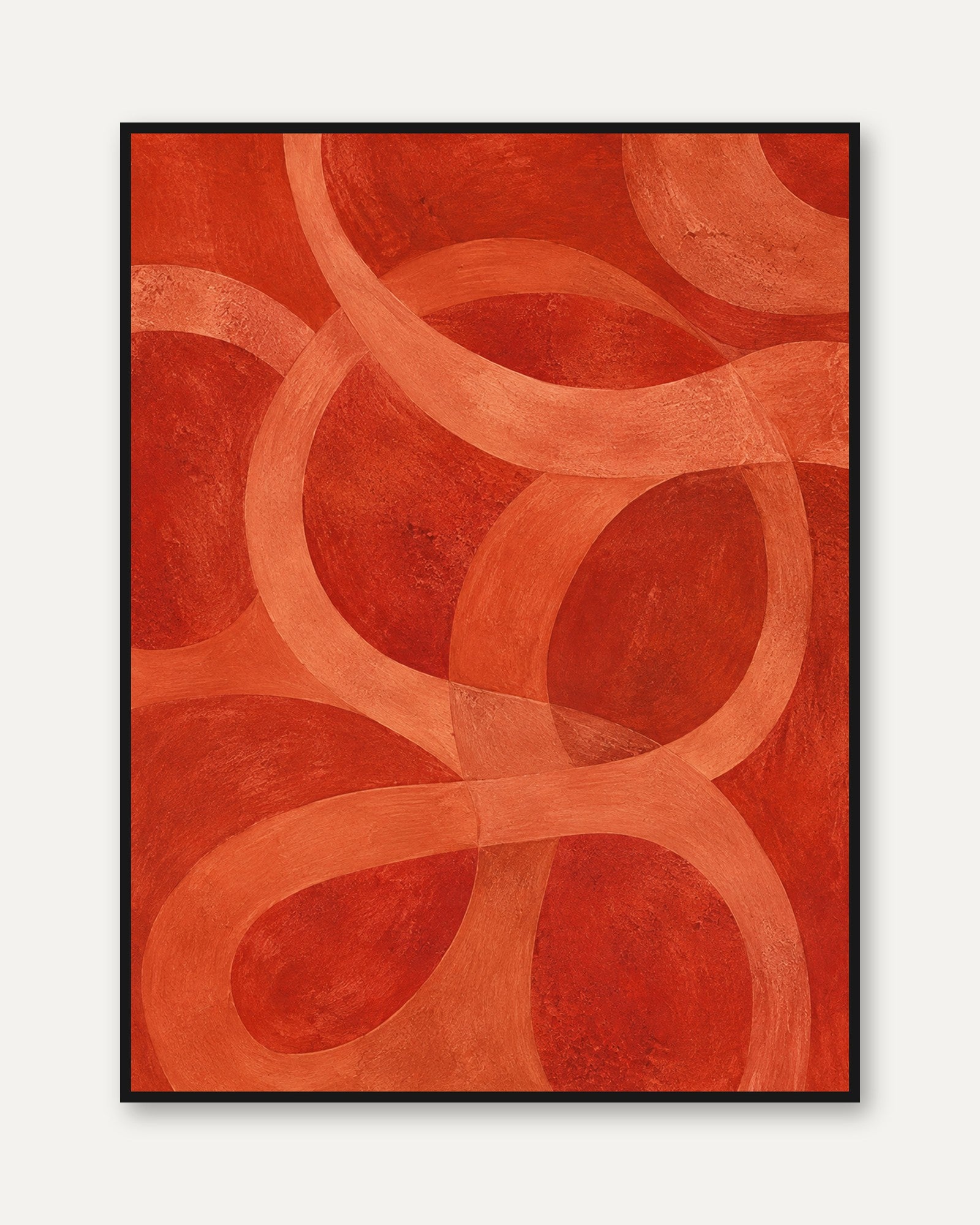 Retro Red Abstract Curves Wall Art: Mid-Century Modern Design - framed
